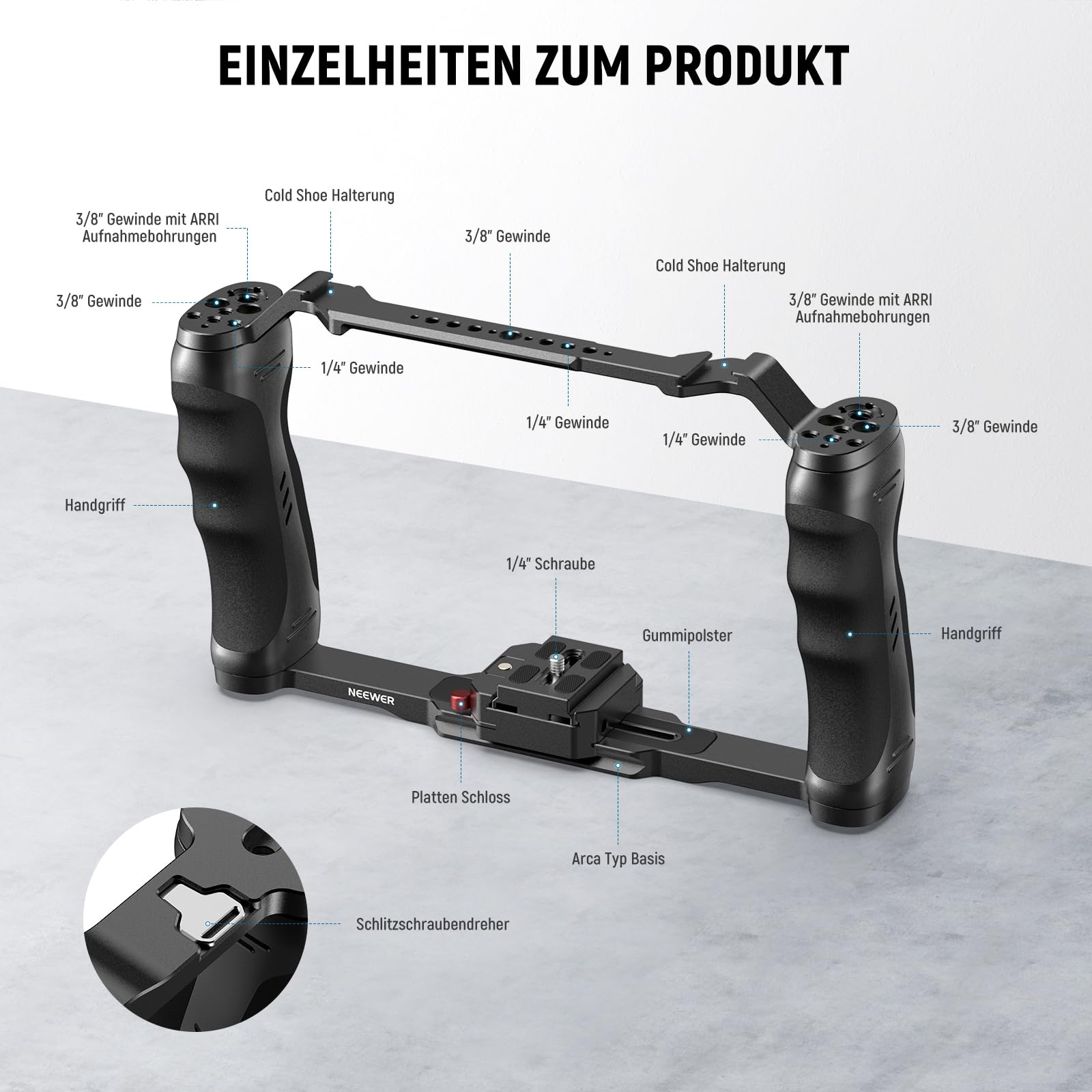 Neewer Videokamera Käfig Rig mit Arca Typ Schnellwechselplatte – Bild 2