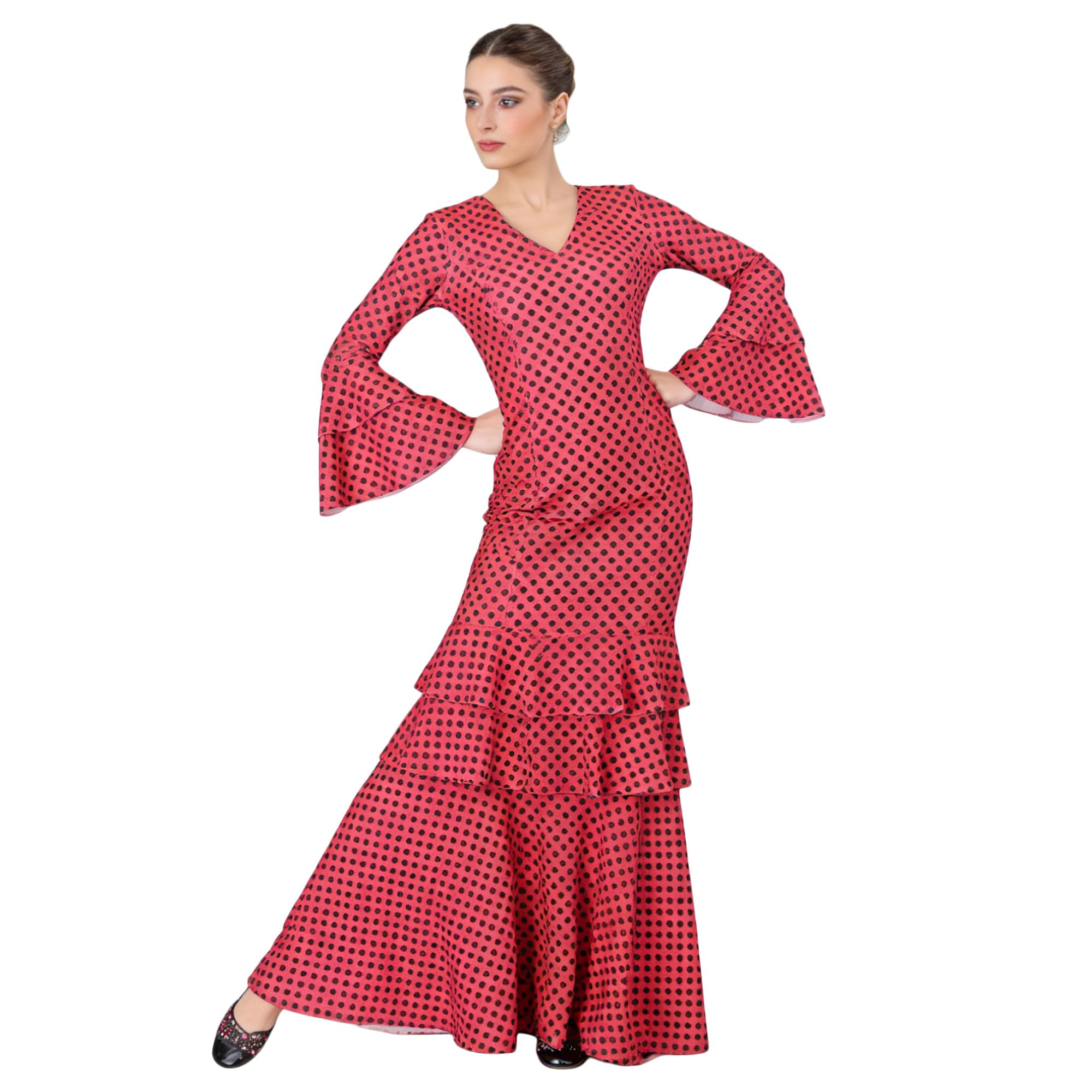 Wildarms Disfraz Flamenca Mujer Talla Única Traje Sevillana con Volantes para Feria de Abril y Baile Flamenco Disfr - variaciones