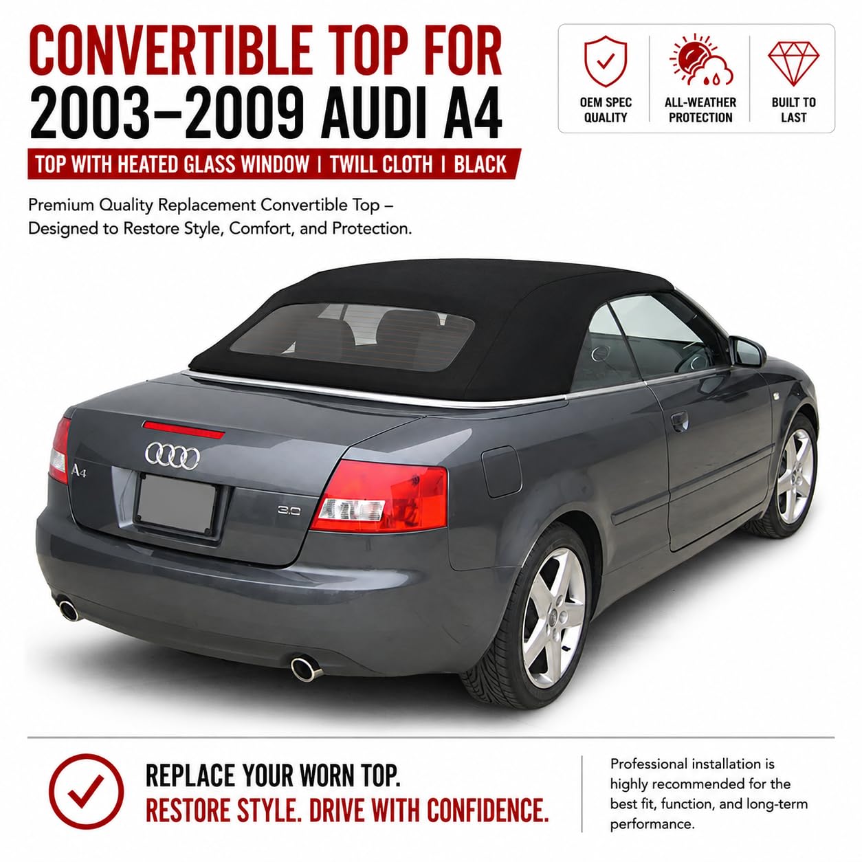 Amazon.com: Convertible Soft Top Replacement for Audi A4 Cabriolet 