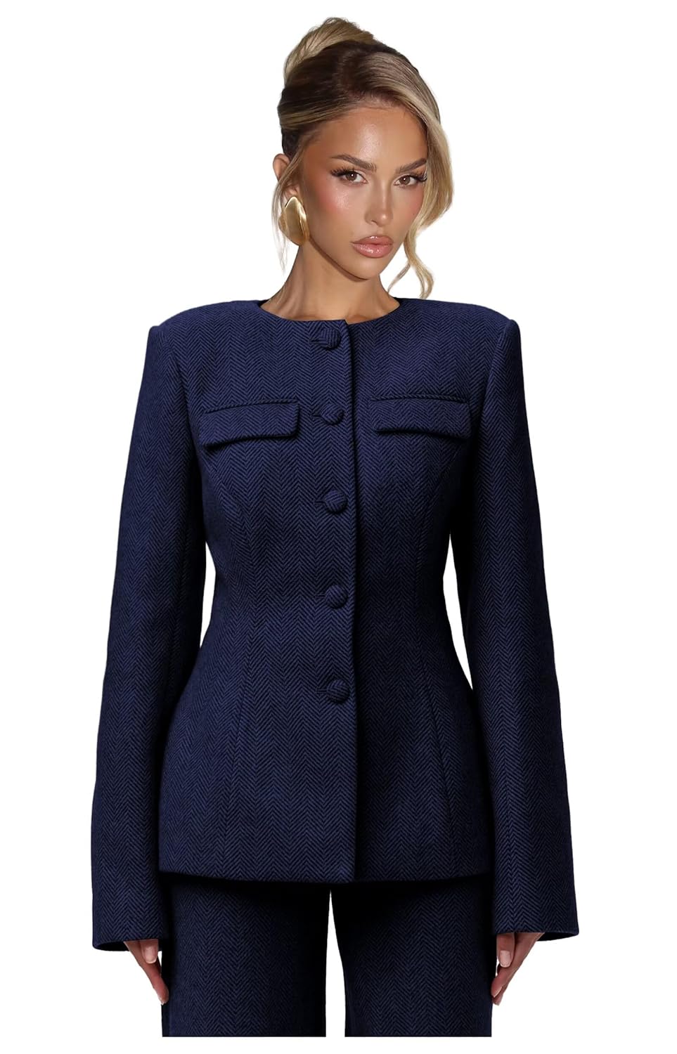 Tweed Womens Suit Dressy 2 Piece Suits for Women Business Casual Winter Herringbone Pant Suits for Women