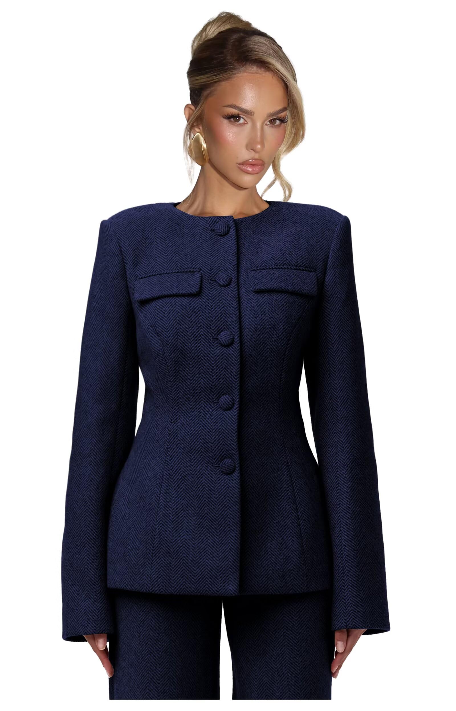 Tweed Womens Suit Dressy 2 Piece Suits for Women Business Casual Winter Herringbone Pant Suits for Women