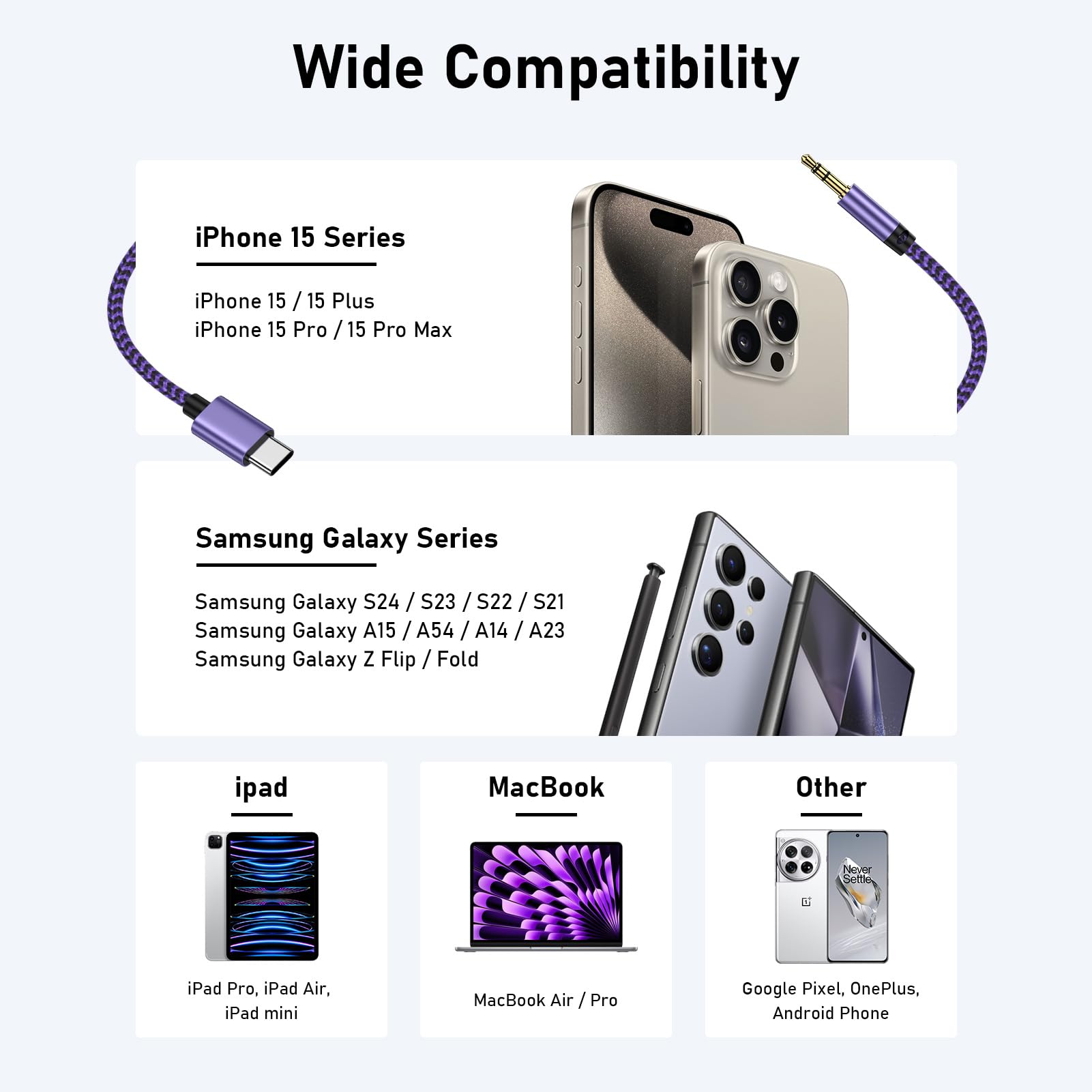 Amazon.com: iPhone 15 Type C to 3.5mm Audio Adapter 3FT/2Pack for