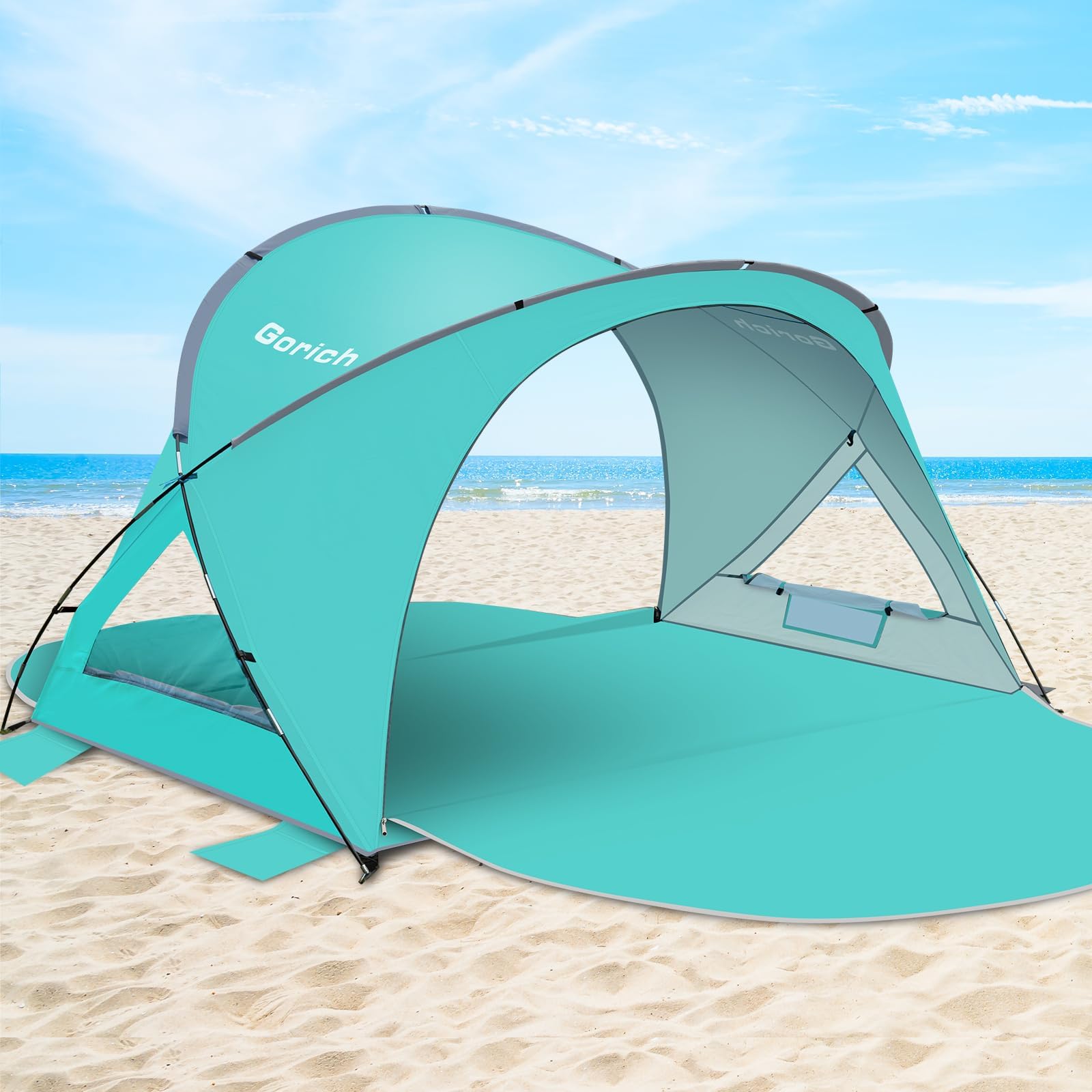Gorich Beach Tent Sun Shelter with UPF50+ UV Protection for 1-2/3/4-5/6-7 Person, Lightweight & Portable Beach Shade Canopy with 2 Zippered Doors, Easy Setup Family Beach Umbrella