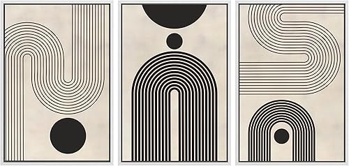 Miniatura 125 de SIGNLEADER Lienzo enmarcado para pared, juego de arte de collage de polígonos retro marrón tostado, ilustraciones con formas abstractas, arte