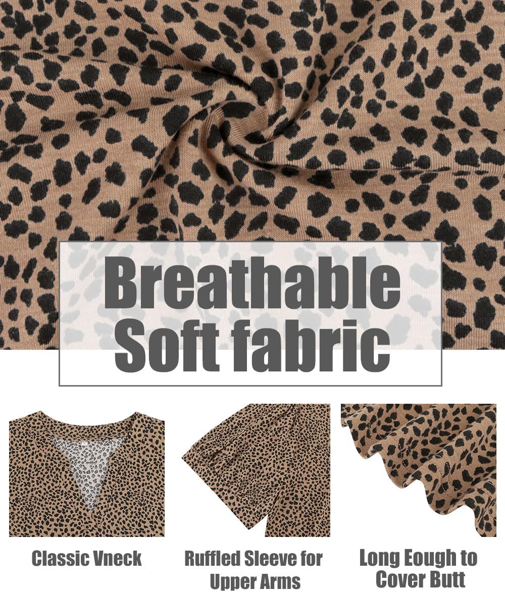 CARCOS Womens Plus Size Tops Puff Short Sleeve V Neck Shirts Solid/Floral Summer Tshirt Casual Blouse Loose fit Tunics XL-5XL - Image 2