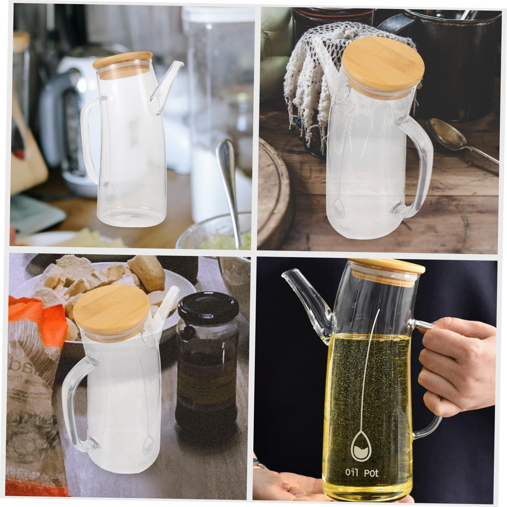 Gatuida Bottiglia di Olio in Vetro con Manico e Beccuccio, Dispenser Antigoccia con Scala, 550 Ml, Contenitore per Olio e Aceto da Cucina, Pratico e Sicuro per Uso Domestico