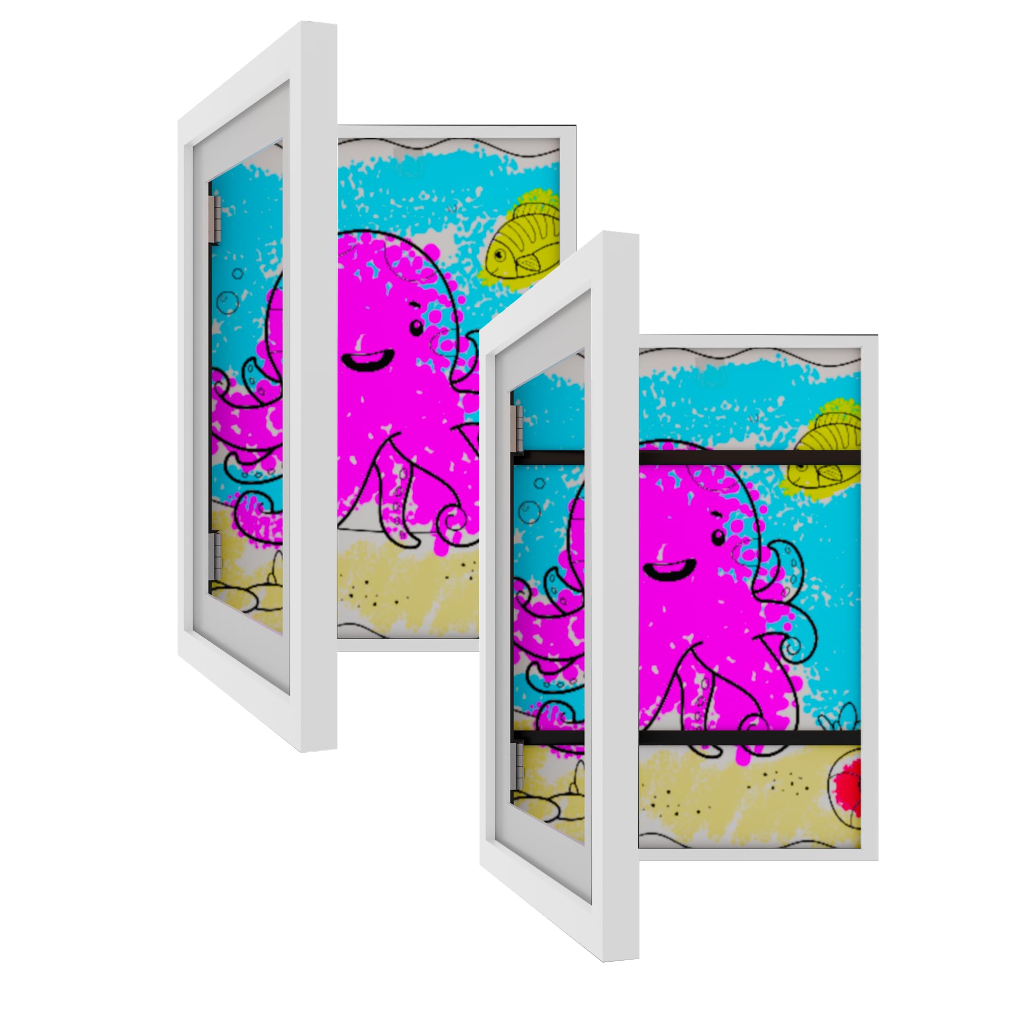 Canela_Store - 2 Pack Kids Art Frames Changeable Display for Children's Artwork Holds 50 Horizontal & Vertical Pieces, Childrens Art Project Frames (White)