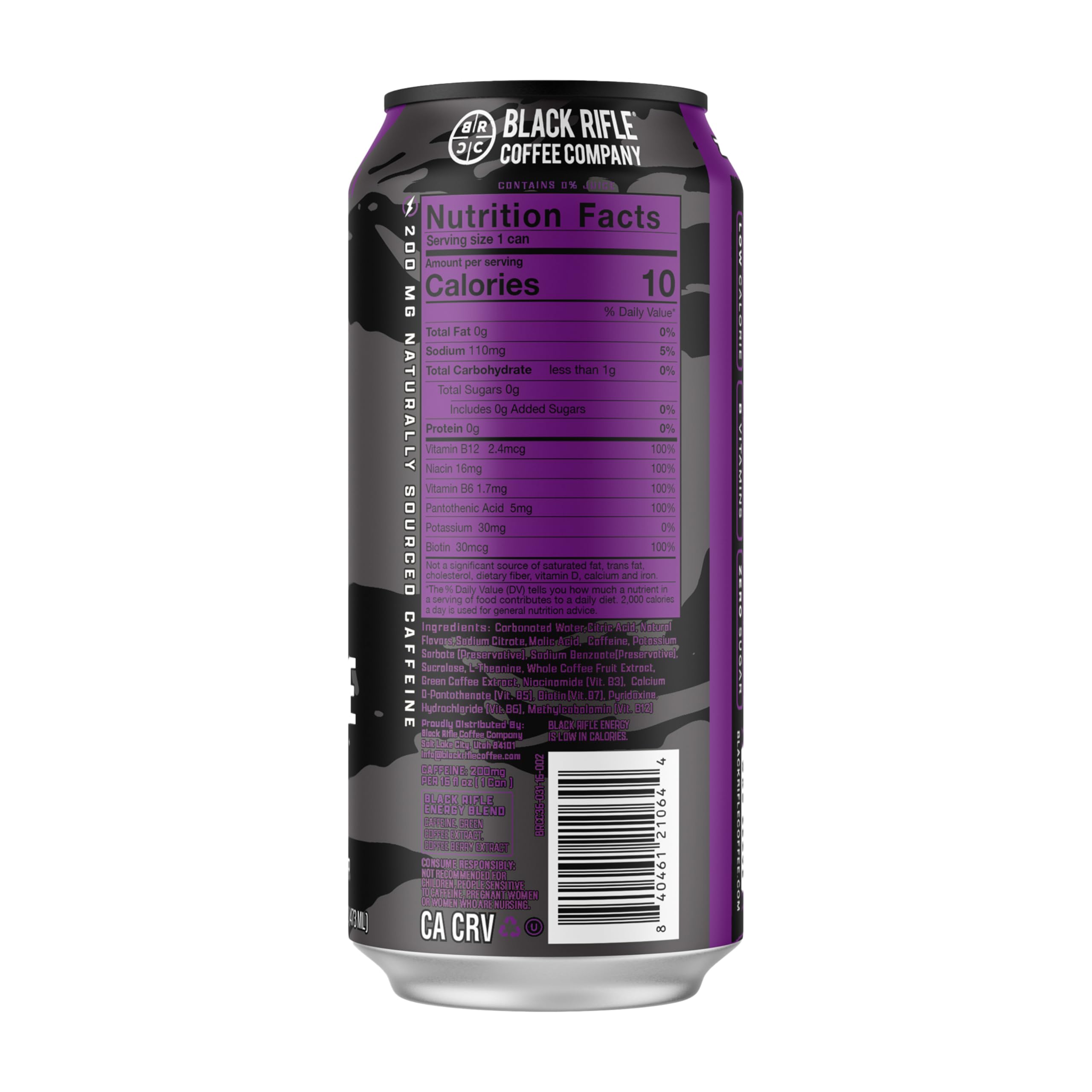 Black Rifle Energy GrapeX Zero Sugar Energy Drink, 200mg Caffeine, 16 fl oz can (Pack of 12)