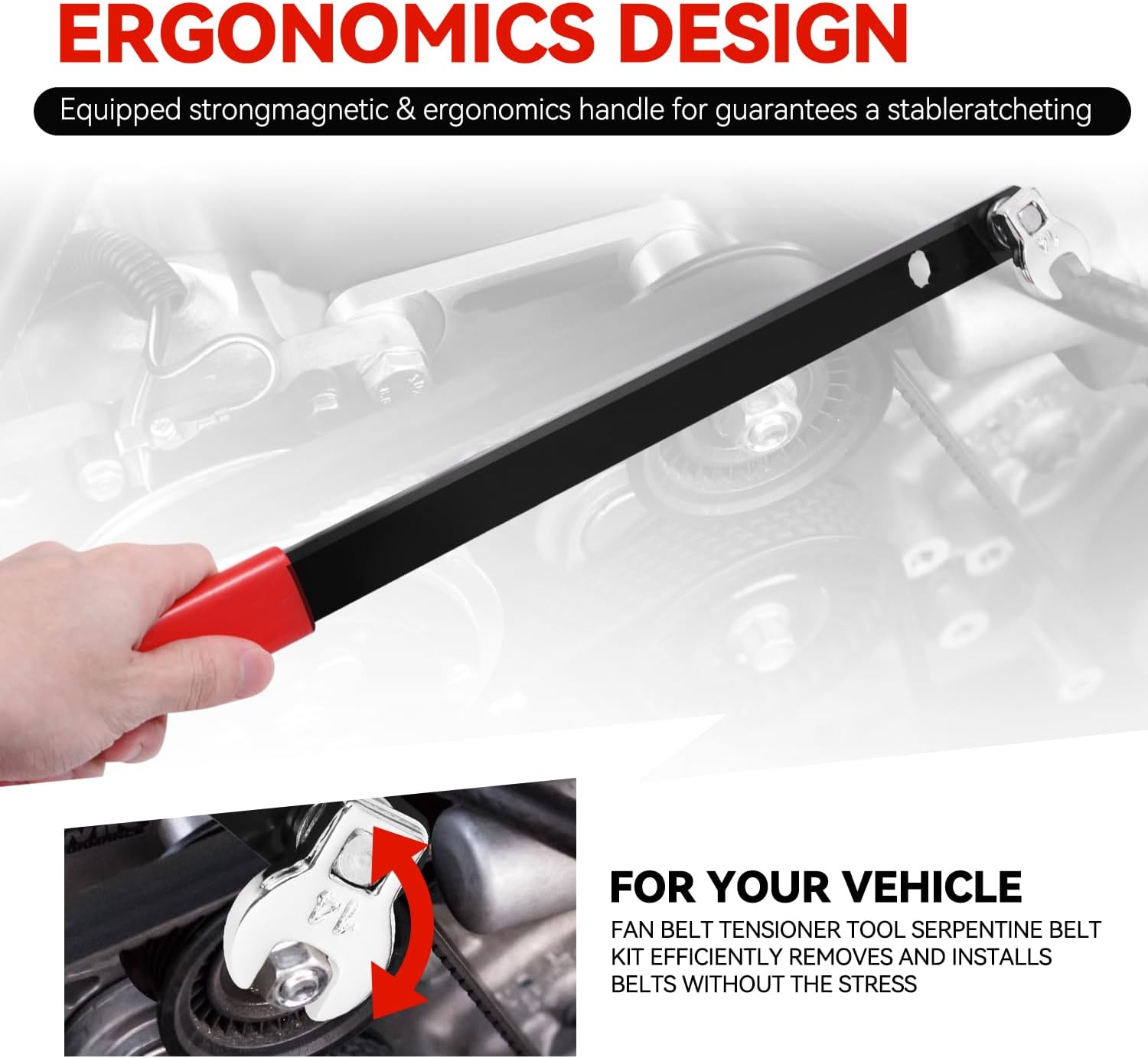 Auto Dynasty 16 Piece Serpentine Belt Tool Kit Set with GM Fan Clutch Wrench, 18 16 15 14 13mm Crowfoot Ratchets Sockets, Extendable Bars and Portable Storage Case