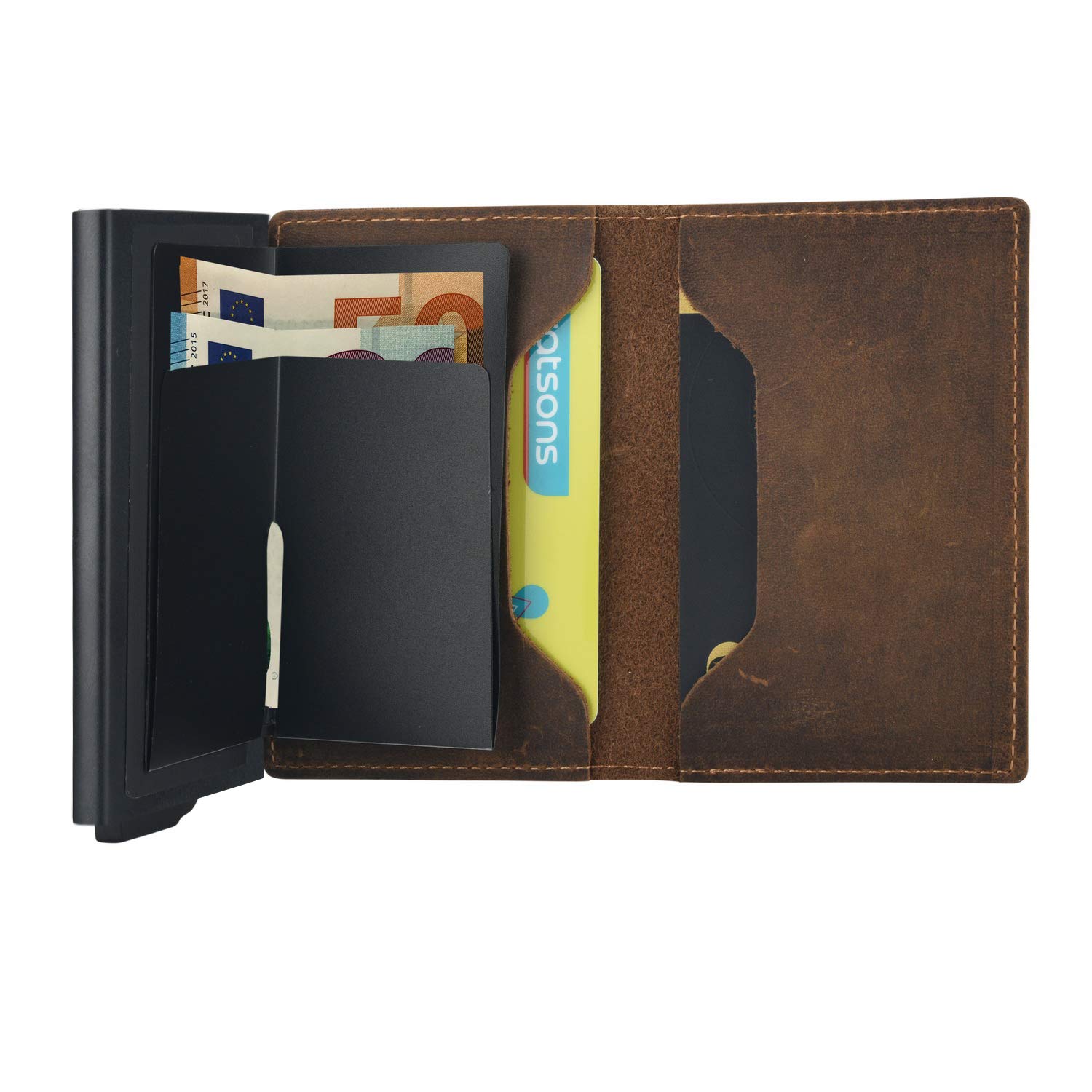 Nano Premium Herren Geldbörse, RFID/NFC Schutz, Slim Wallet mit Münzfach & Kartenetui, aus A++ Echtleder, bis zu 6 Karten, Business Portmonee für Männer (Schwarz)