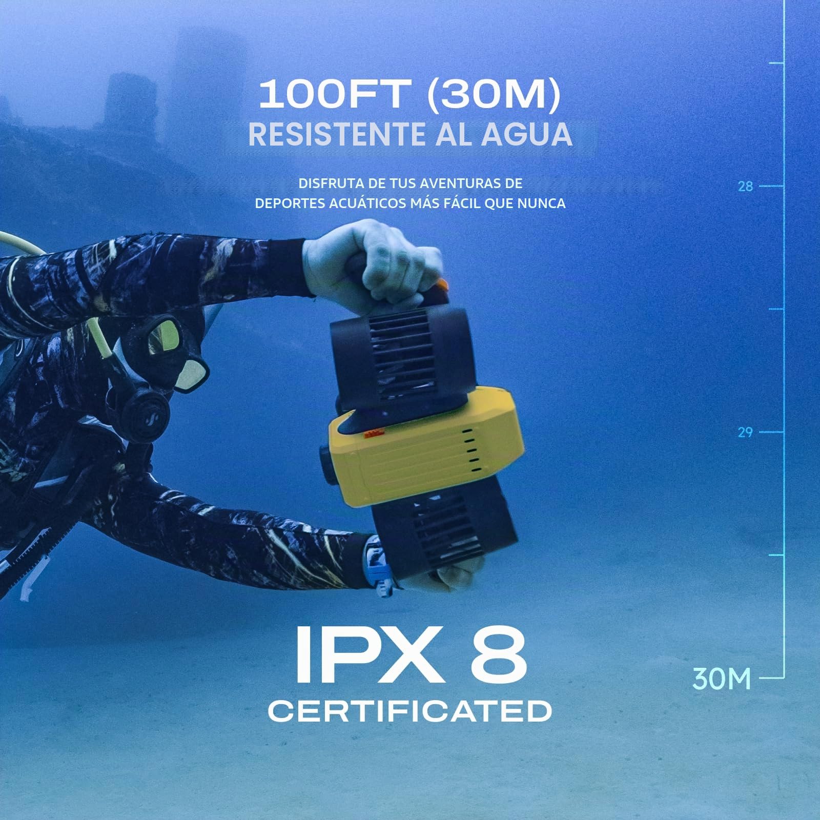 LEFEET C1 Scooter Subacuático Motores duales: Scooters con duración máxima de batería de 60 min, IPX8 30 M a Prueba de Agua para Deportes acuáticos, Buceo en Piscina, Buceo para niños/Adultos (Jaune)
