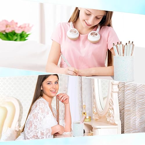 Miniatura 7 de Soporte para bolígrafo con lentejuelas brillantes con 6 bolígrafos de clic de lentejuelas, bonitos bolígrafos retráctiles de lentejuelas con