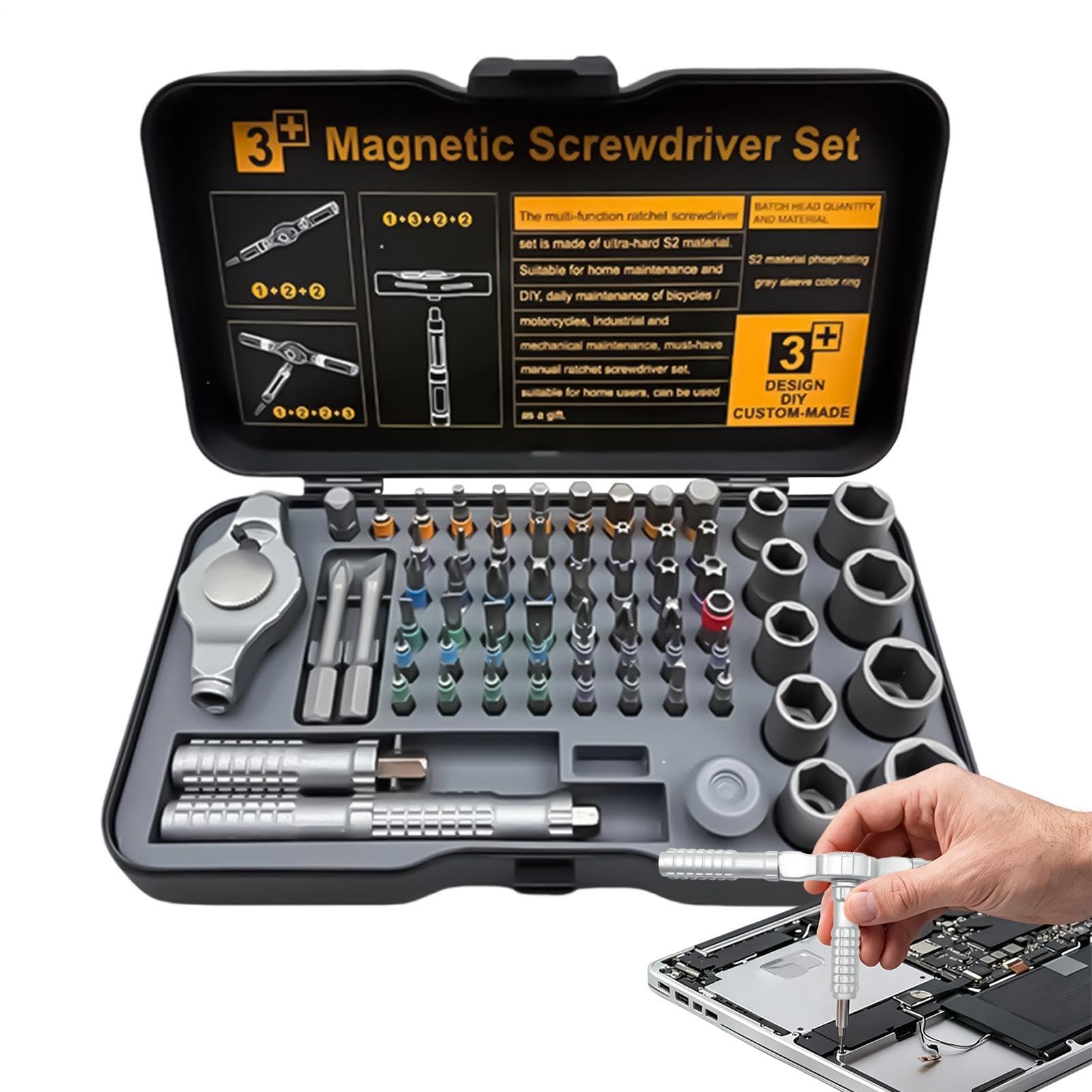 Set di Cacciaviti a Cricchetto Kit Utensili T-Maniglia 66-in-1 | Kit di Cacciaviti di Precisione Per Officina Domestica Elettronica Computer Orologio Auto Elettricista