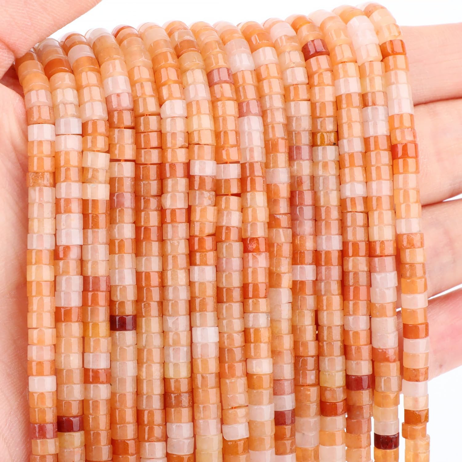 Natural Orange Aventurine Heishi Spacer Beads Loose Semi Precious Flat Round Gemstone Disc Shape Stone for Beading Jewelry Making 4x2mm 15.5" - Image 5