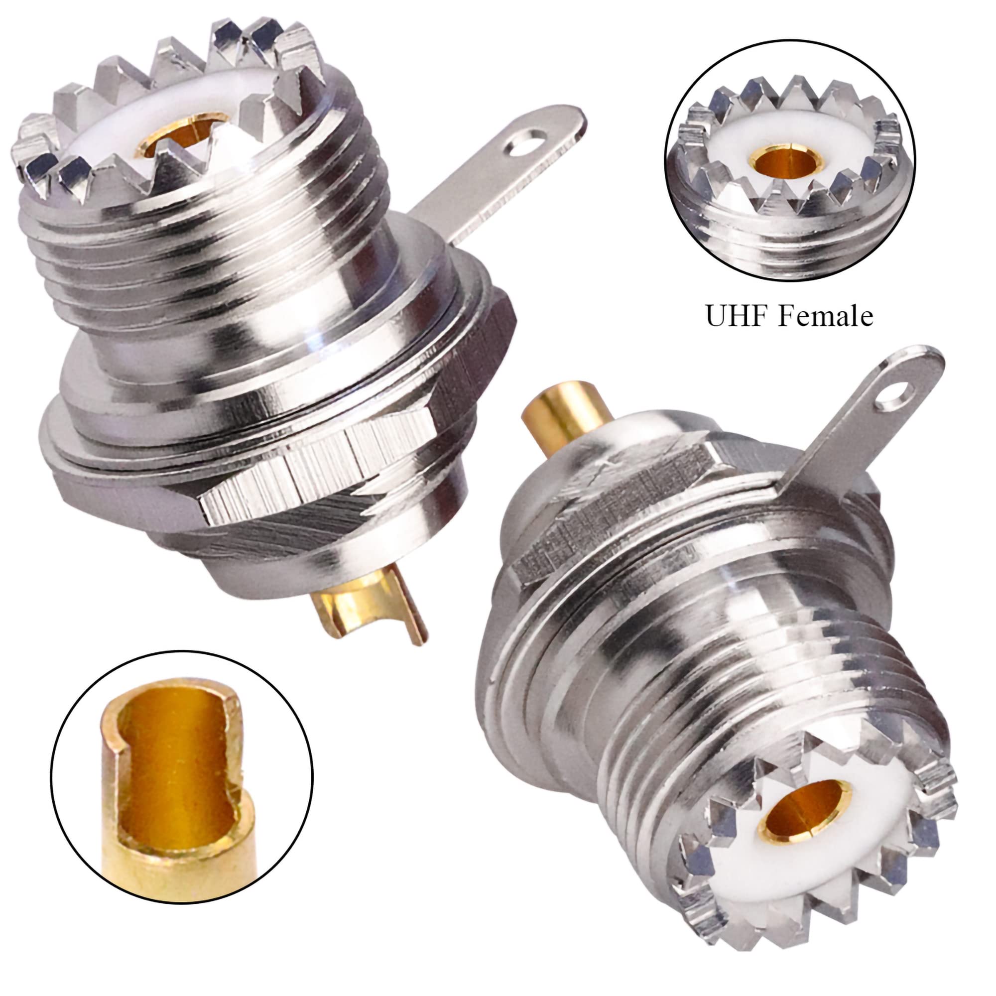 TUOLNK UHF SO239 Bulkhead Female Panel Chassis Mount Flansch Solder Cup PL259 RF Koaxialstecker Koax Antennenadapter 2er Pack