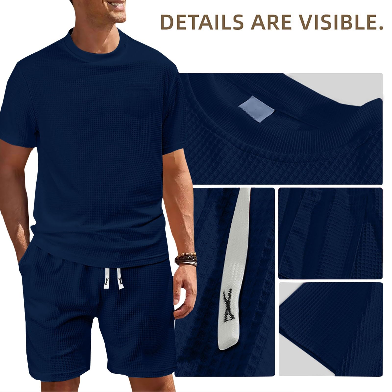 Tuta da uomo elegante e sportiva, per il tempo libero, con motivo strutturato, leggera, traspirante, morbida, confortevole, sottile, ad asciugatura rapida, per interni e tutti i giorni