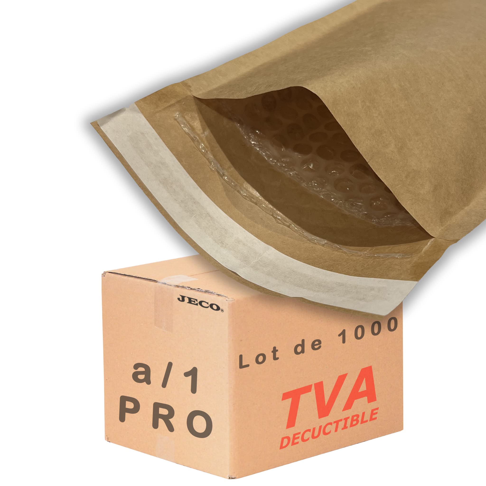 Jeco -Lot de 1000 enveloppes à bulles d'air taille A/1 int.100 x 165 mm pochettes kraft marron matelassées d'expédition PRO