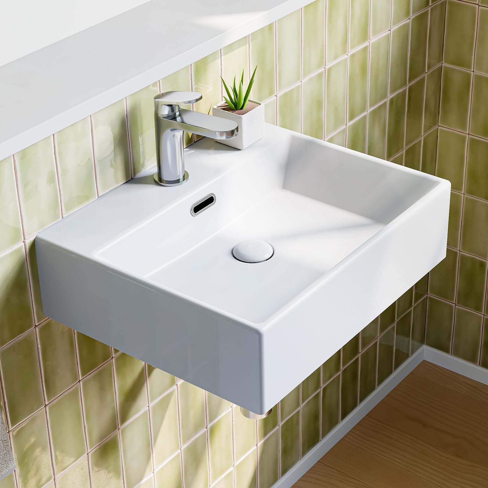 Lavabo in ceramica – Lavabo angolare – Lavabo da appoggio per gli ospiti – Lavabo sospeso con rivestimento nano effetto loto, troppopieno – bianco – 50,5 x 42 x 14 cm