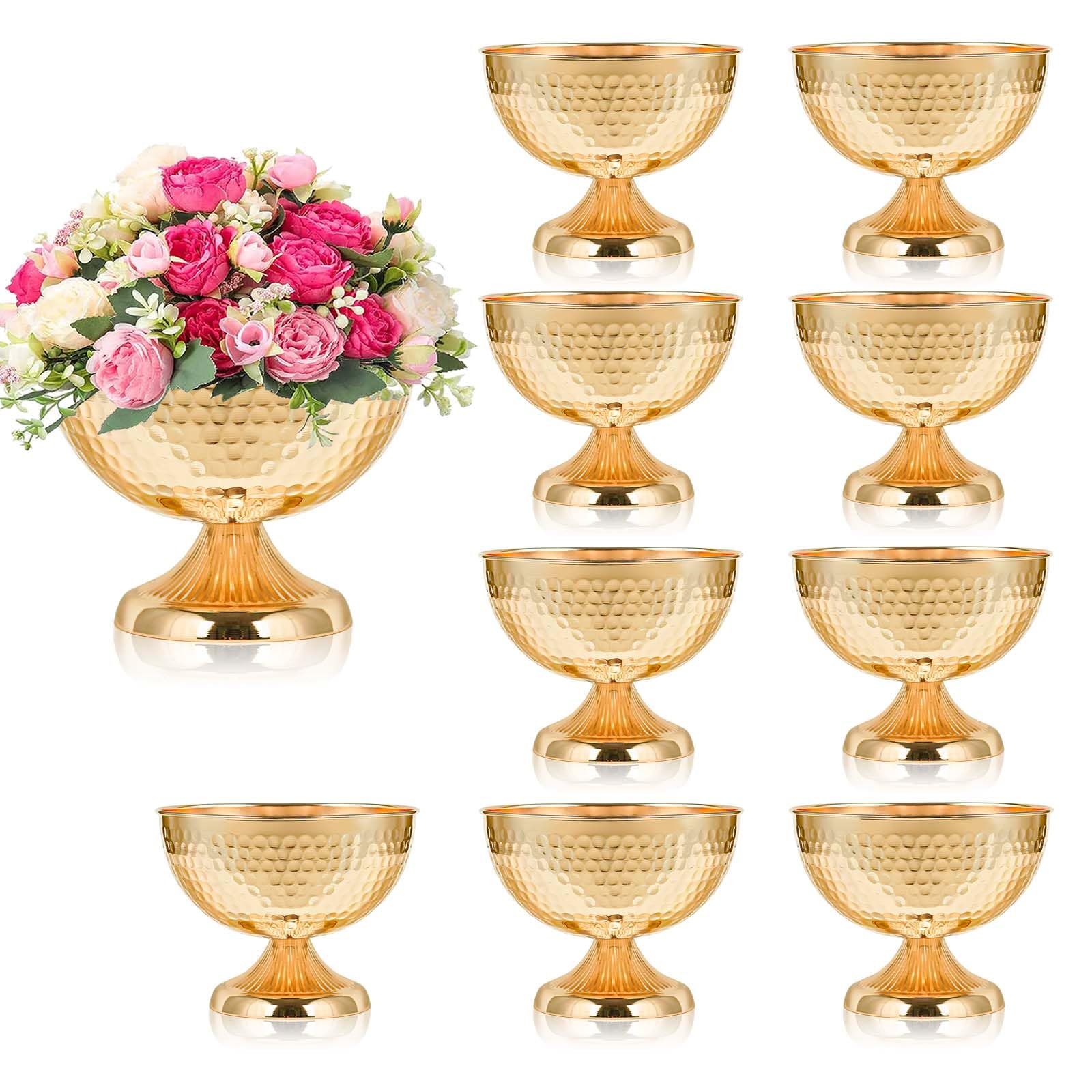 Photo 1 of Kolnlala Metal Urn Vases for Centerpieces - 6.3" Tall Flower Pot Planters, Wedding Table Decor, Party Reception, Home Floral Arrangement (10, Silver)