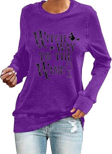 Miniatura 9 de Blusas de talla grande para mujer, 3 camisetas de bruja Way To The Wine, sudadera de bruja de Halloween, vino de Halloween, talla grande