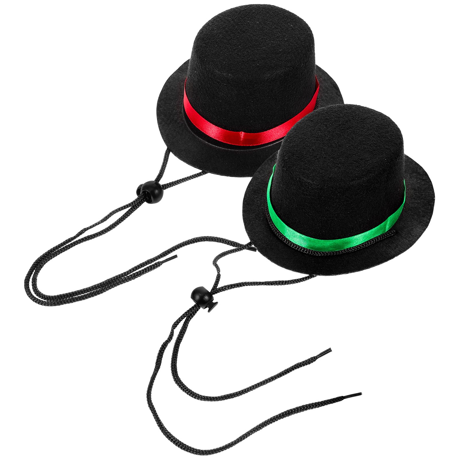 LOGOFUN 2pcs Pet Hat Halloween Dog Bowler Hat Adjustable Puppy Cap Black Mini Party Hat for Small Dogs Cat Kitten Puppy Costume Accessories - Red & Green Ribbons