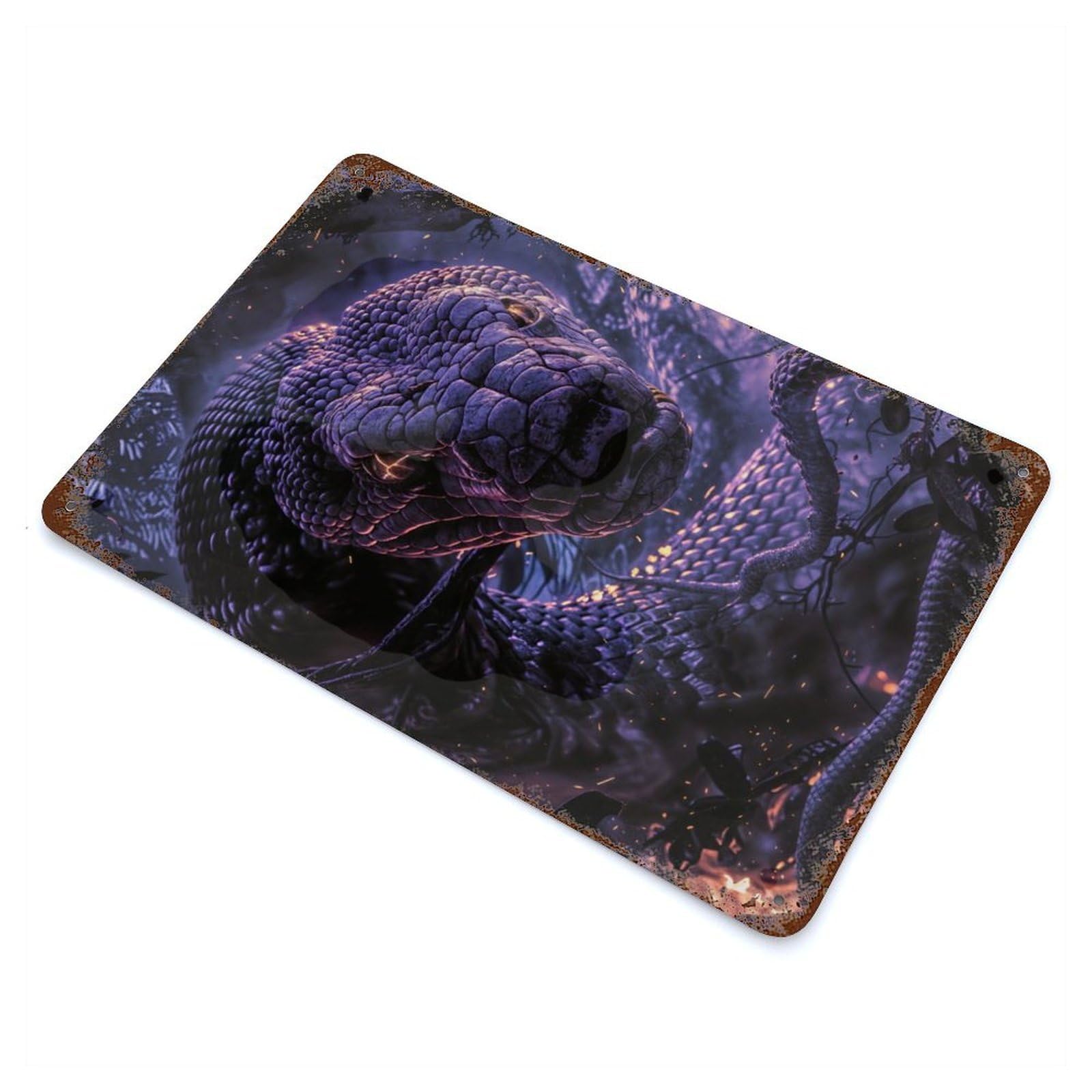 Rust Effect Enchanted Serpents Glow Rusty Metal Tin Sign 11.8"x7.9", Old School Wall Decor for Basement, Hobby Room And Garage Decor