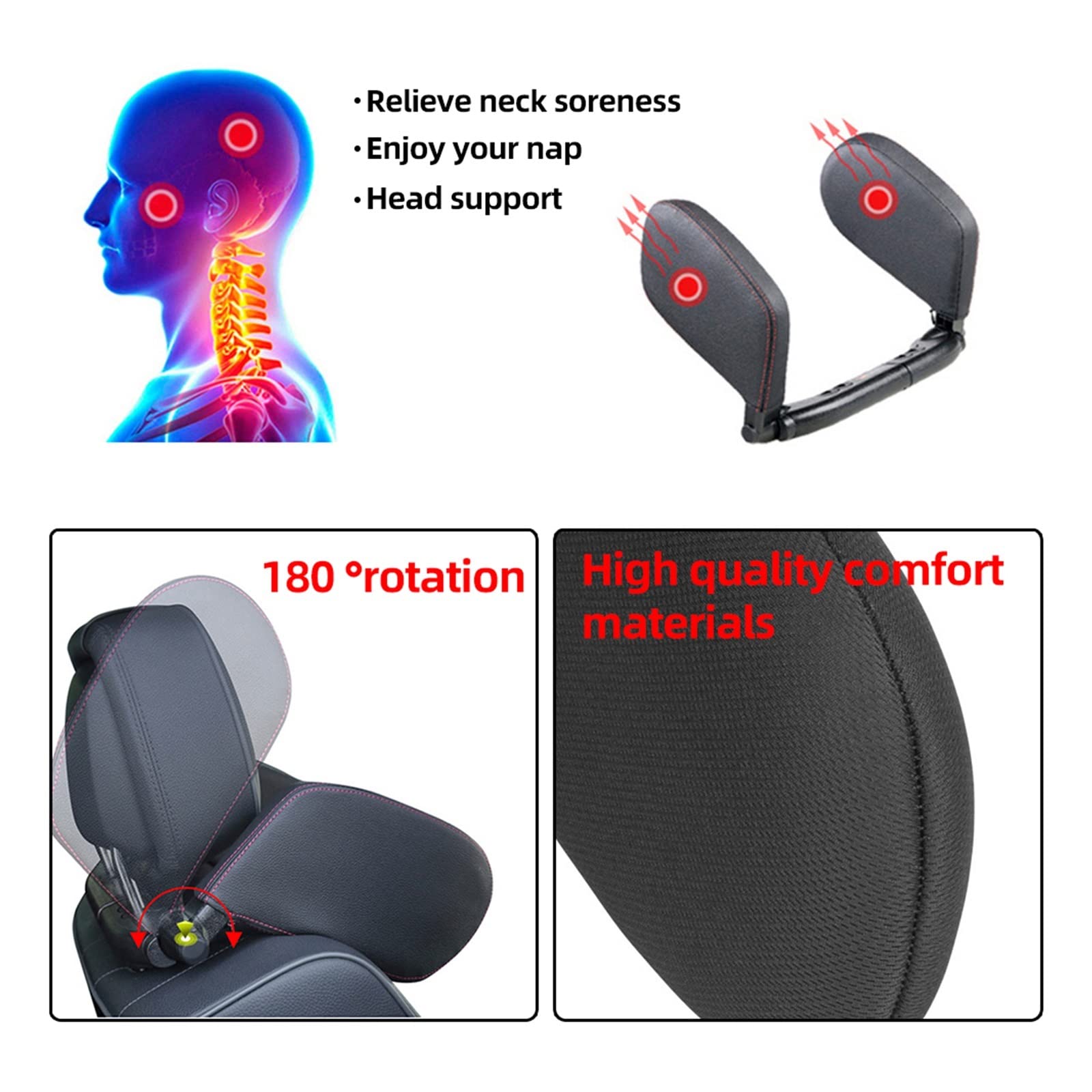 SSIMOO Cojín for reposacabezas de Cuello de Coche, cojín de Espuma viscoelástica for Asiento de Coche, Soporte telescópico for Cabeza Lateral de sueño en Columna Cervical Compatible con Adultos (Colo