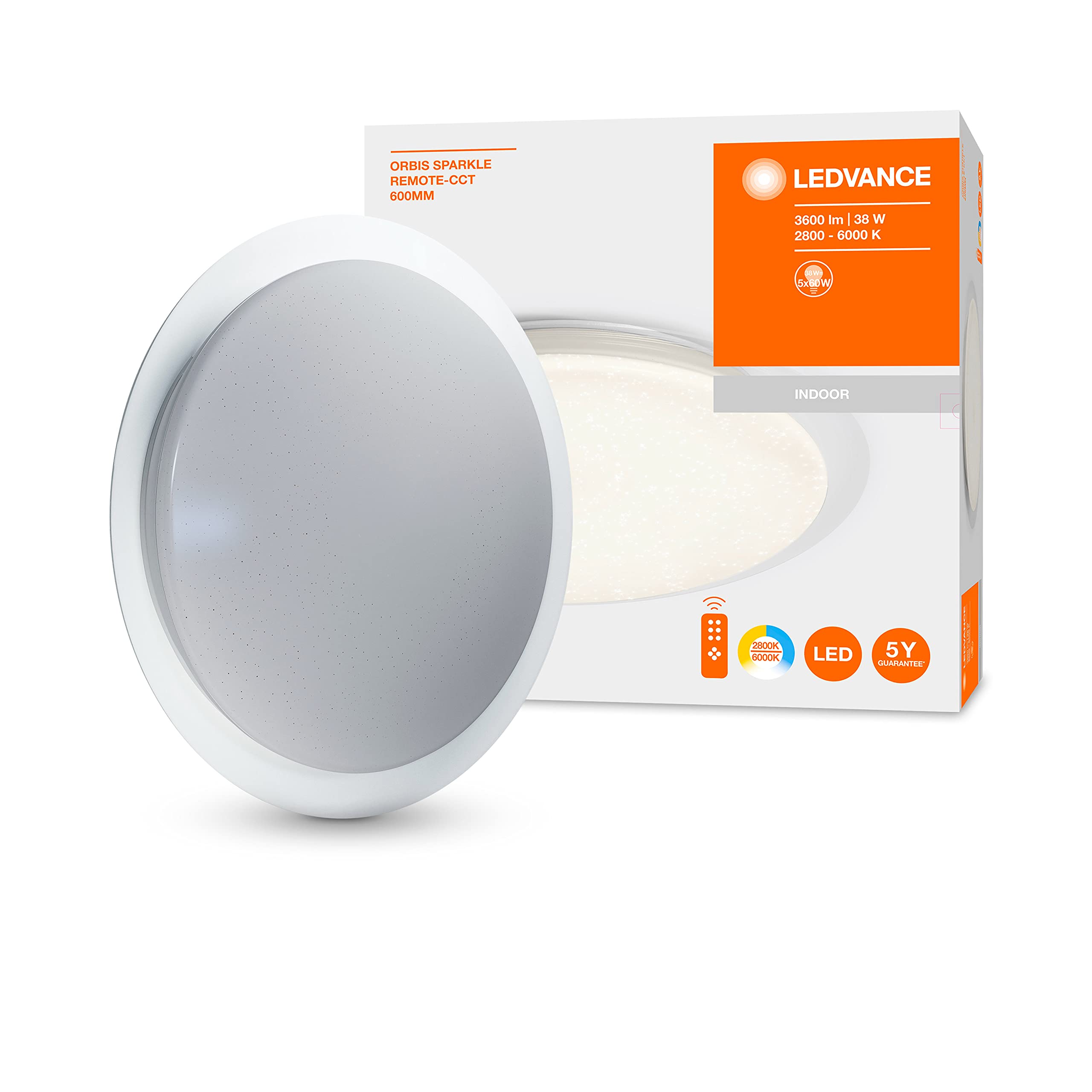 LEDVANCE Oprawa ścienna i sufitowa LED: for sufit, ORBIS® Sparkle / 38 W, 220…240 V, kąt rozsyłu światła: 120°, Ciepły biały/Zimna biel/Daylight, 2800…6000 K, materiał: aluminum, IP20