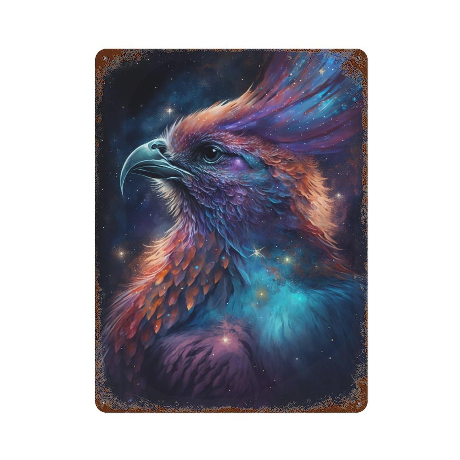 Rust Effect Cosmic Bird Portrait Retro Metal Sign 15.7"x11.8", Farmhouse Wall Decor for Living Room, Hallway And Home Decor