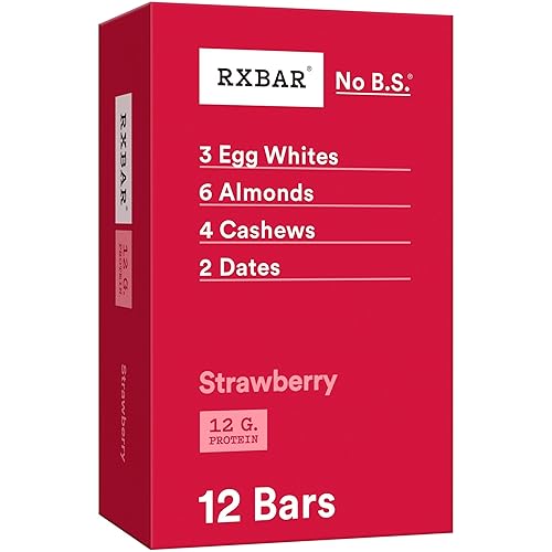 RXBAR Barras de proteínas, 0.42oz de proteína, aperitivos sin gluten, fresa, caja de 22 onzas (12 barras)