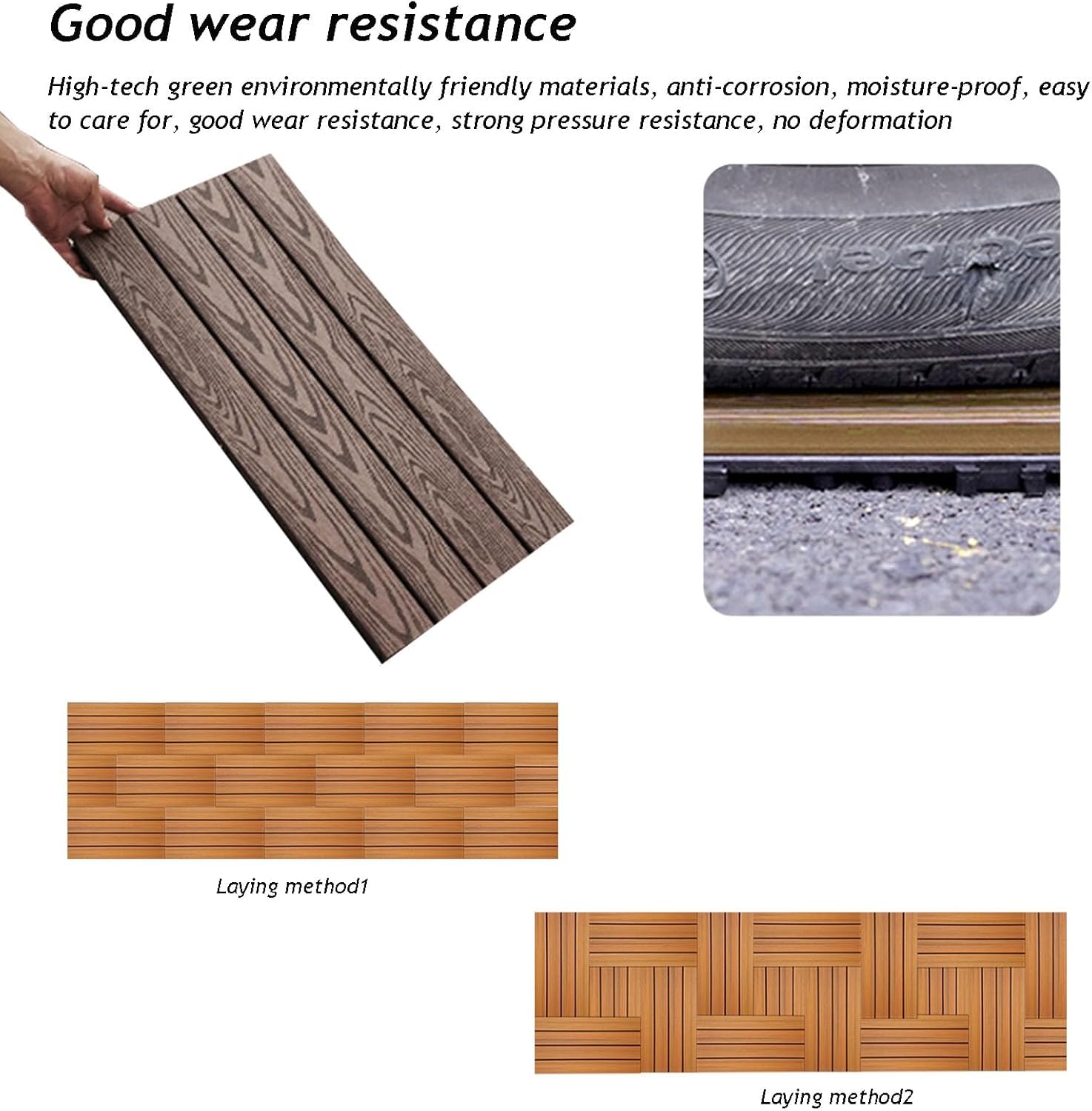 Dalles et lames de terrasse en composite, Carreaux de terrasse en bois emboîtables multicolores 12x12x0,8 pouces, paquet de 8(Light Coffee)