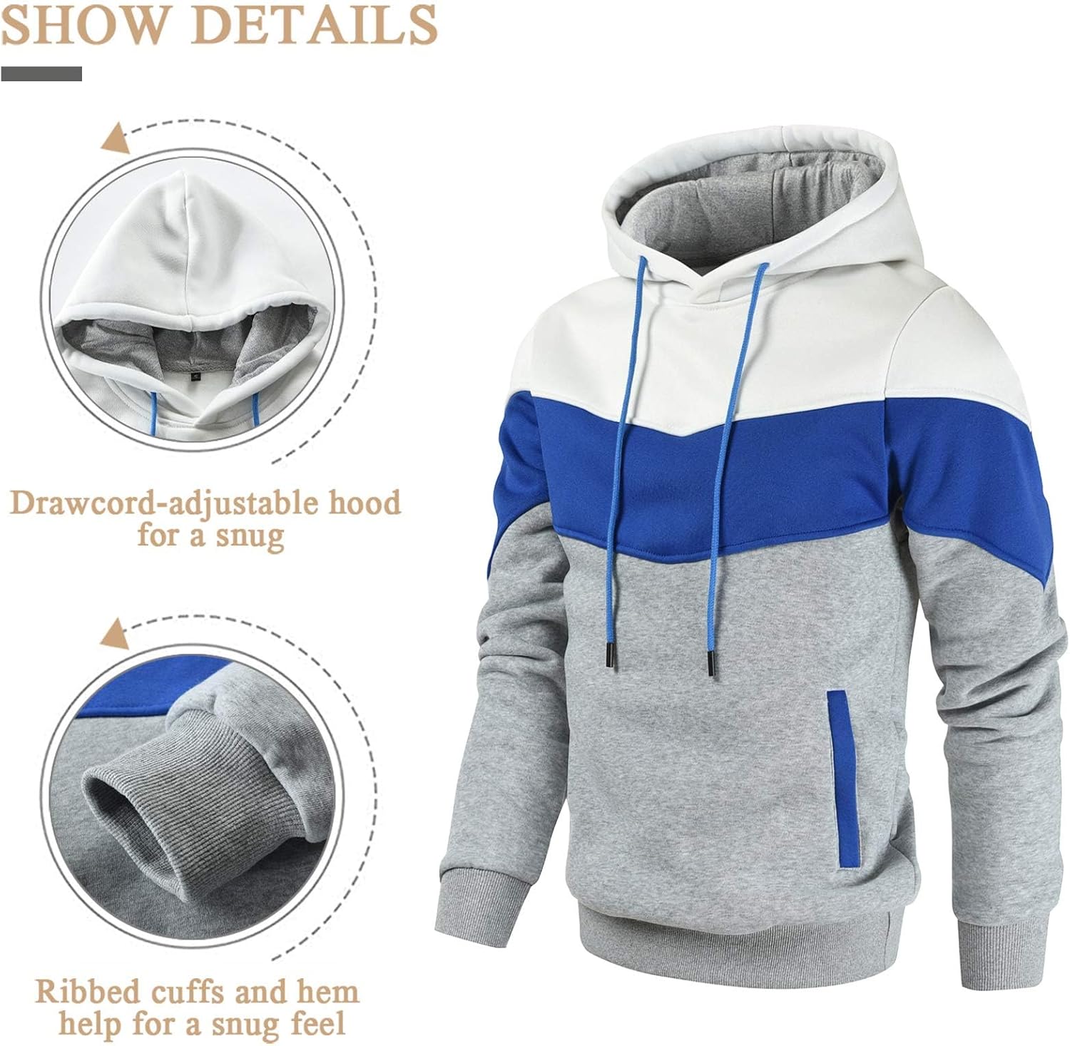 Gesean Men's Novelty Color Block Pullover Fleece Hoodie Long Sleeve Casual Sweatshirt with Pocket - Image 5