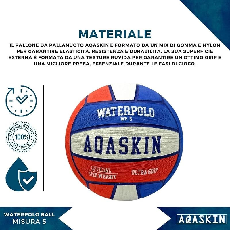 AQASKIN Palla da pallanuoto (Pallone Pallanuoto, Tricolore, Gomma, 1, Misura 5, 1)