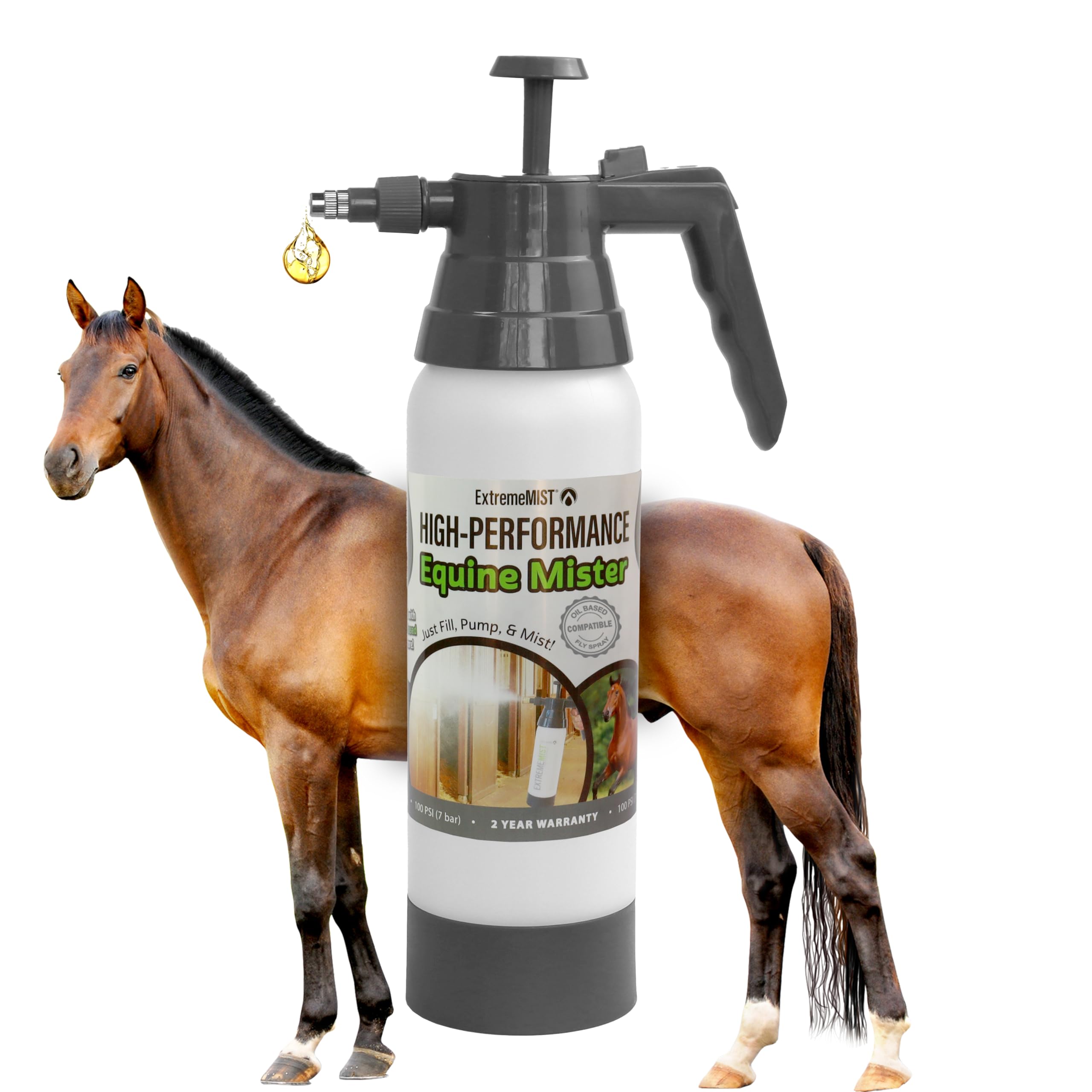 ExtremeMIST Oil Based Fly Sprays, High-Performance Equine Mister, Handheld Pump Sprayer, Portable Stable Sprayer Bottle for Horses, Continuous Hi-Pressure Ultra-Fine Mist, for Horse Grooming 32Oz