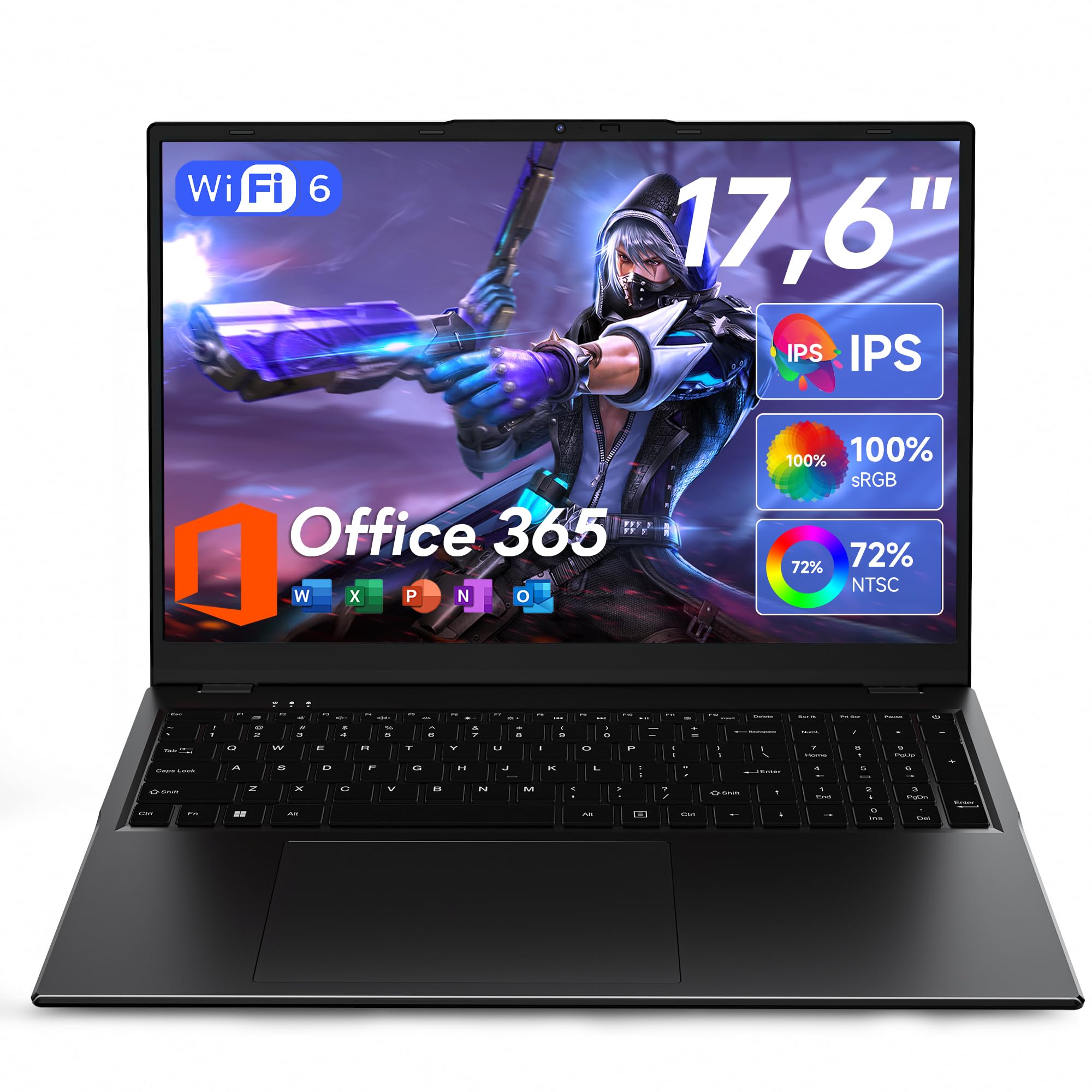 jumper 17.6 Inch Laptop, 4-Core N95 CPU, 16GB DDR5 RAM 640GB SSD, Windows 11 Laptops Computer with 1920 * 1200 IPS FHD Display, Office 365, Backlit Keyboard, WiFi 6, Full-Featured Type-C