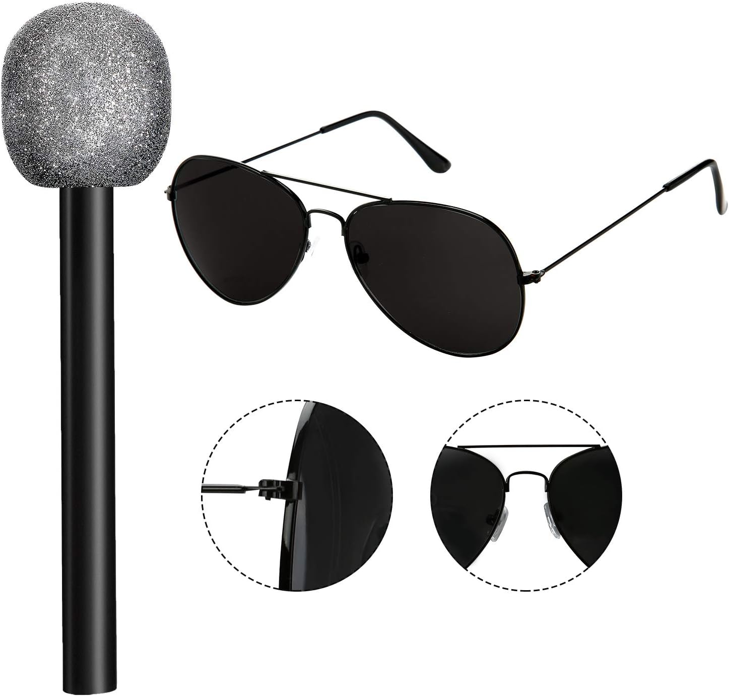 Gejoy 4 Pcs Disco Costume Kit Halloween Pop Dance Star Costume with Wig Glove Microphone Sunglasses for Pop Stage 80s 90s Cosplay - Image 4