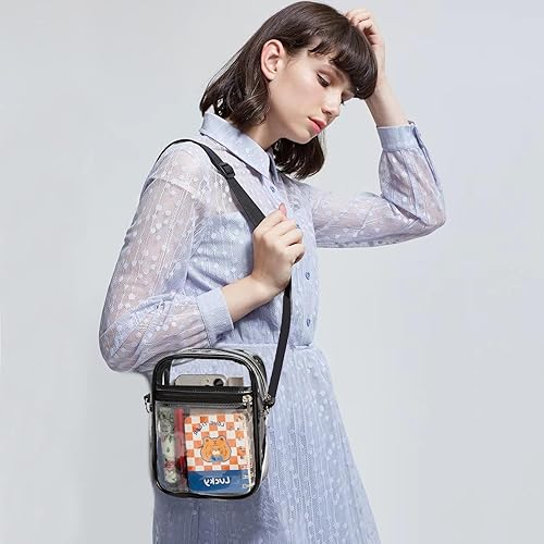 Miniatura 6 de DNFUN Bolsa transparente aprobada para estadios, bolso cruzado impermeable con correa ajustable para conciertos y eventos