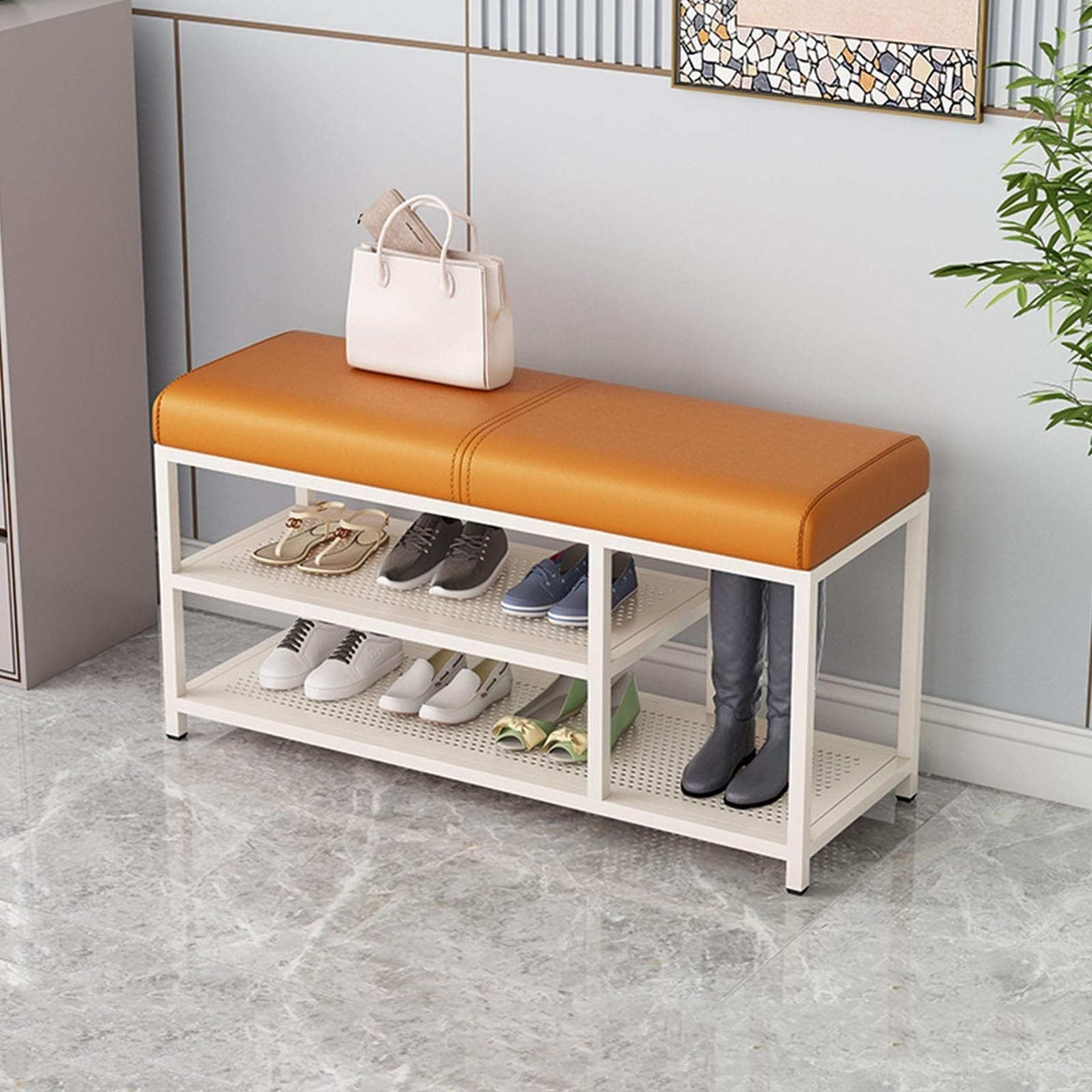 Meuble à chaussures design bicolore orange et blanc pour sublimer votre couloir