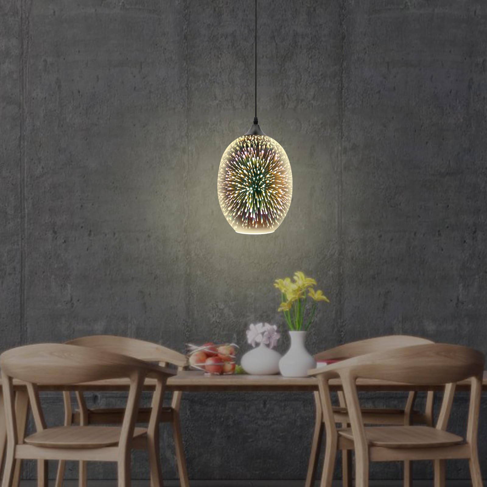 Szklana lampa wisząca 3D, nowoczesna lampa wisząca z regulacją wysokości z oprawką E27, stylowa lampa sufitowa do salonu, sypialni, jadalni i kuchni, lampa szklana, srebrna, bez źródła światła