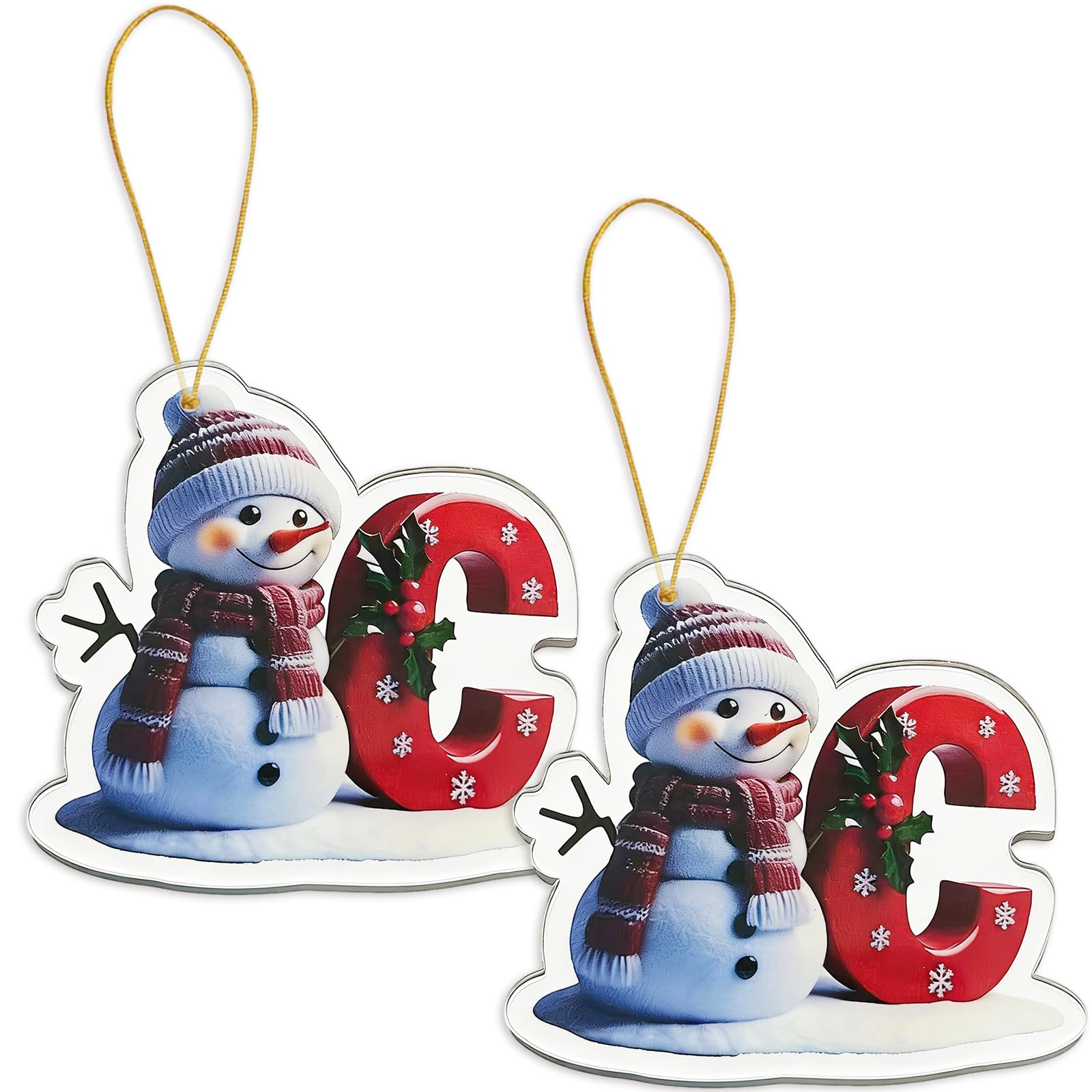 FAMINESS 2PCS 2D Acrylic Letter C Snowman Christmas Ornaments - 26 Alphabet Tree Decorations Hanging Ornaments for Party Gifts
