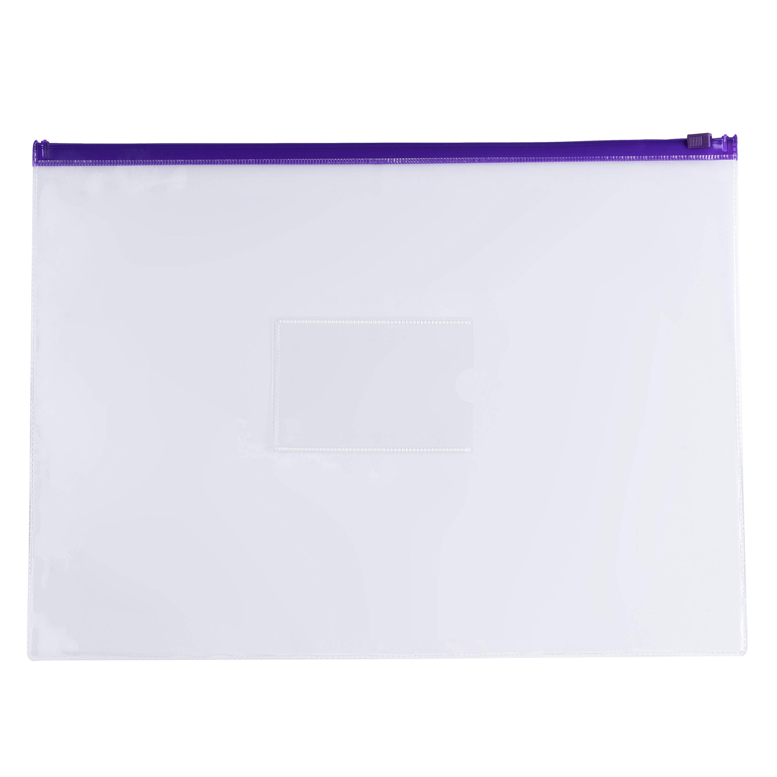 Pack of 12 A4 Clear Zippy Bags with Purple Zip - Durable Zipper Document Pouches for Office, School, Travel, Filing, Storage & Organisation