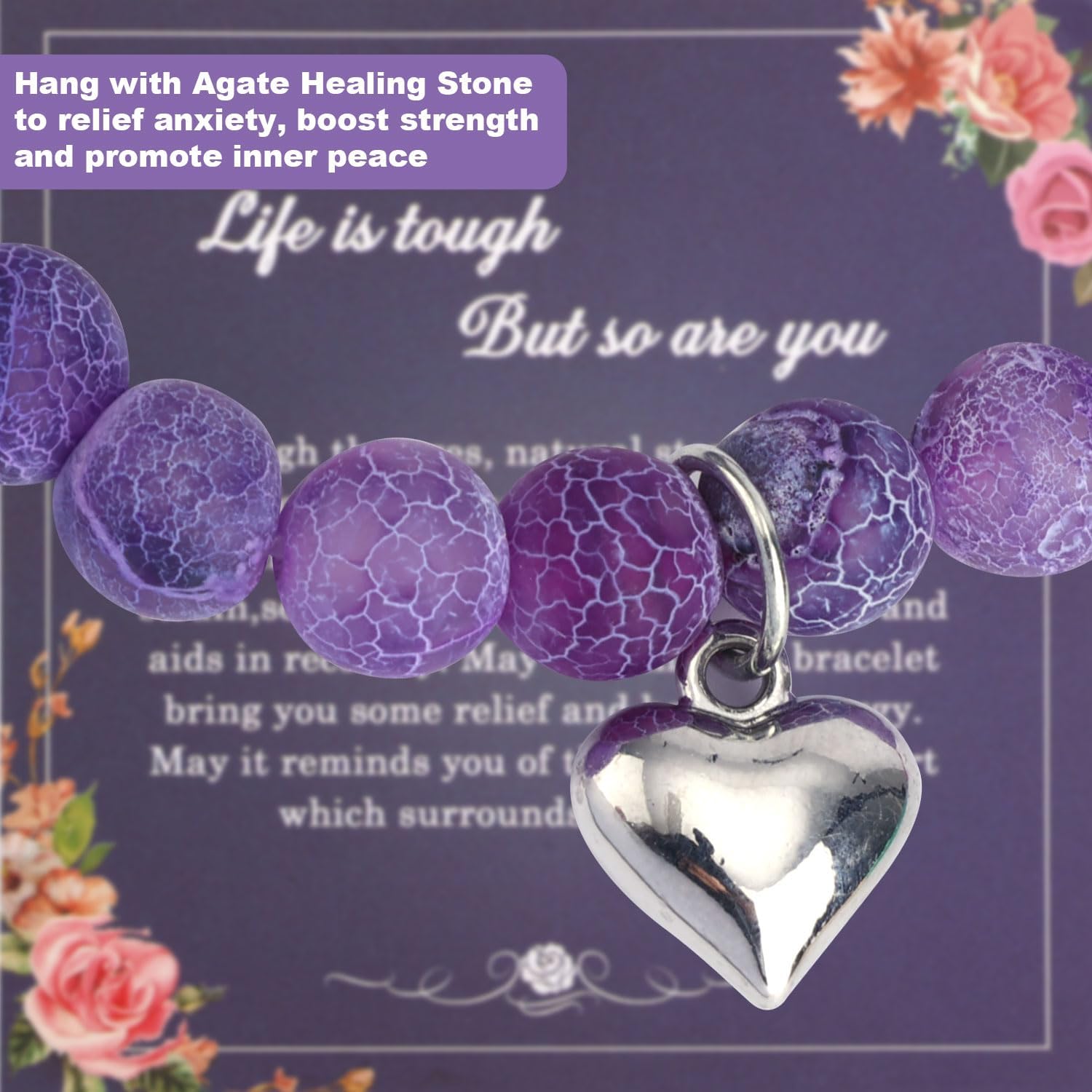 Inspirational Bracelet for Women, Agate Crystal Natural Stone Get Well Gifts with Encouragement Card Inspirational Jewelry for Women Sister Friends Spiritual Gift - Image 4