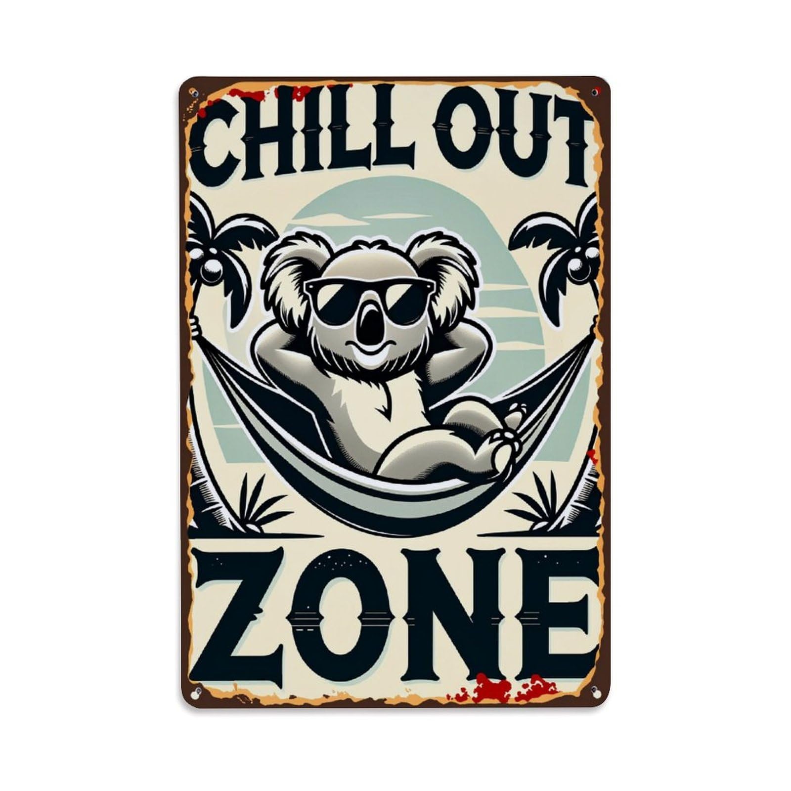 Koala In Hammock With Sunglasses Vintage Metal Tin Sign Retro Wall Decor for Home Bar Garage Cafe, Indoor & Outdoor Decorative Metal Poster, 8x12 Inch