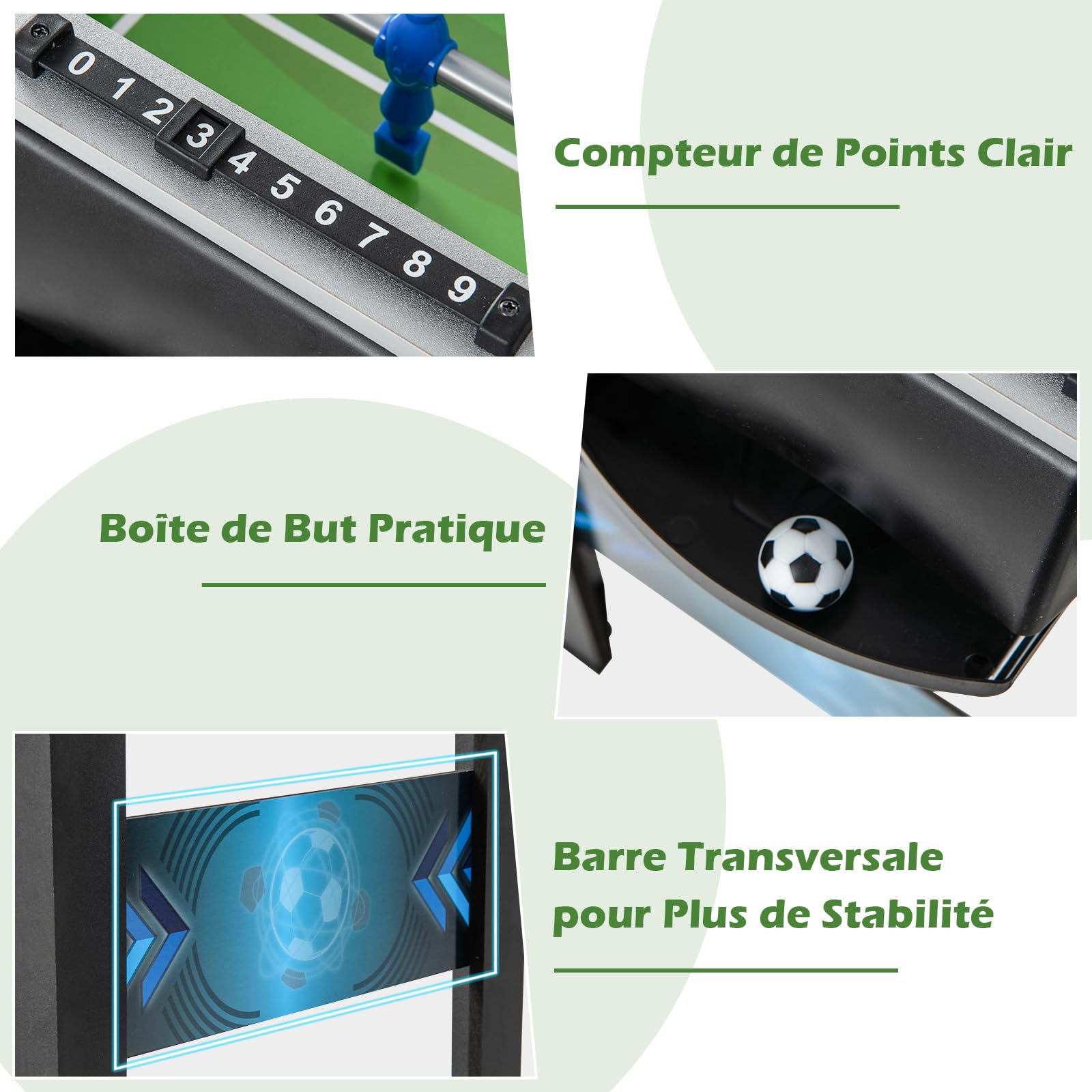 GOPLUS Table Baby-Foot Enfants avec 2 Ballons de Football, Poignée Lisse, 18 Joueurs Réalistes, Tapis de Football Réaliste, Baby-Foot pour Adultes et Enfants (‎94,5 x 53,5 x 76,5 cm)