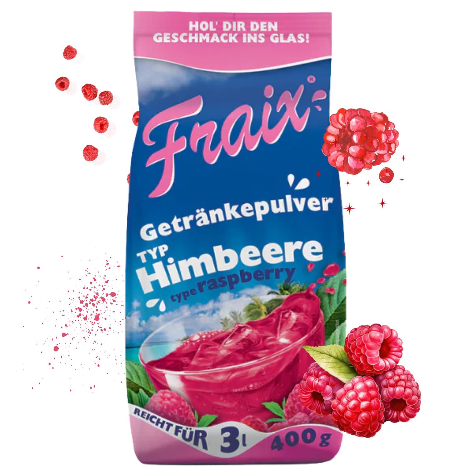 FRAIX Getränkepulver Himbeere 12 x 400g Großpackung, Himbeer-Erfrischungsgetränk mit Vitamin C Ergibt bis zu 36 Liter - perfekt für Unterwegs, Geburtstagsparty