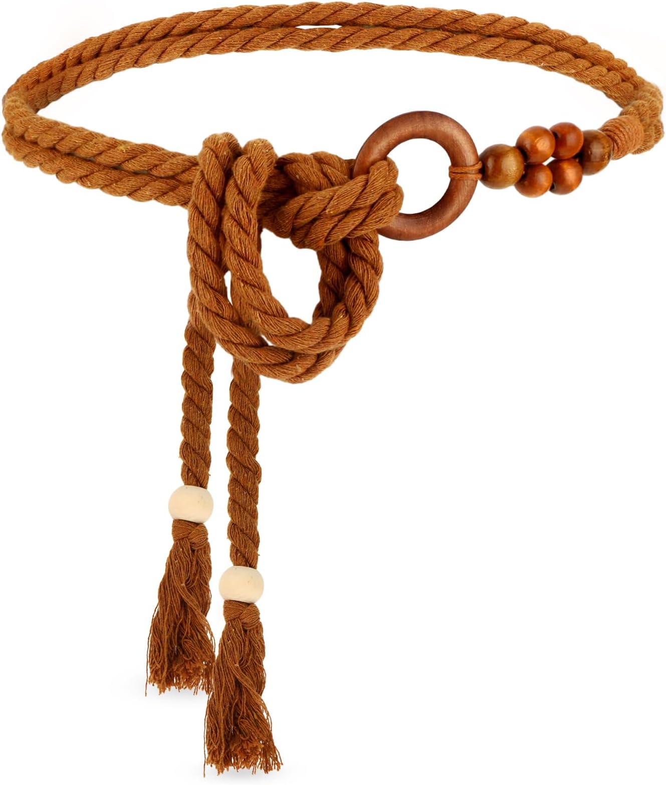 TIESOME Women's Tassel Braided Waist Belt, Skinny Woven Belt for Dress Waist Belt Rope Chain with Woven Wooden Beads