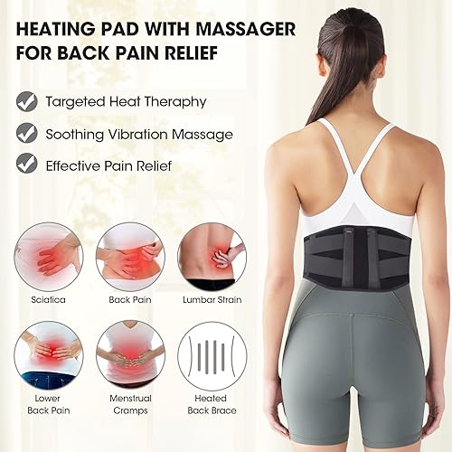 Miniatura 4 de CUEHEAT Almohadilla térmica para la espalda con calor y masaje, masaje de espalda calentado con batería recargable, cinturón de apoyo de calor de