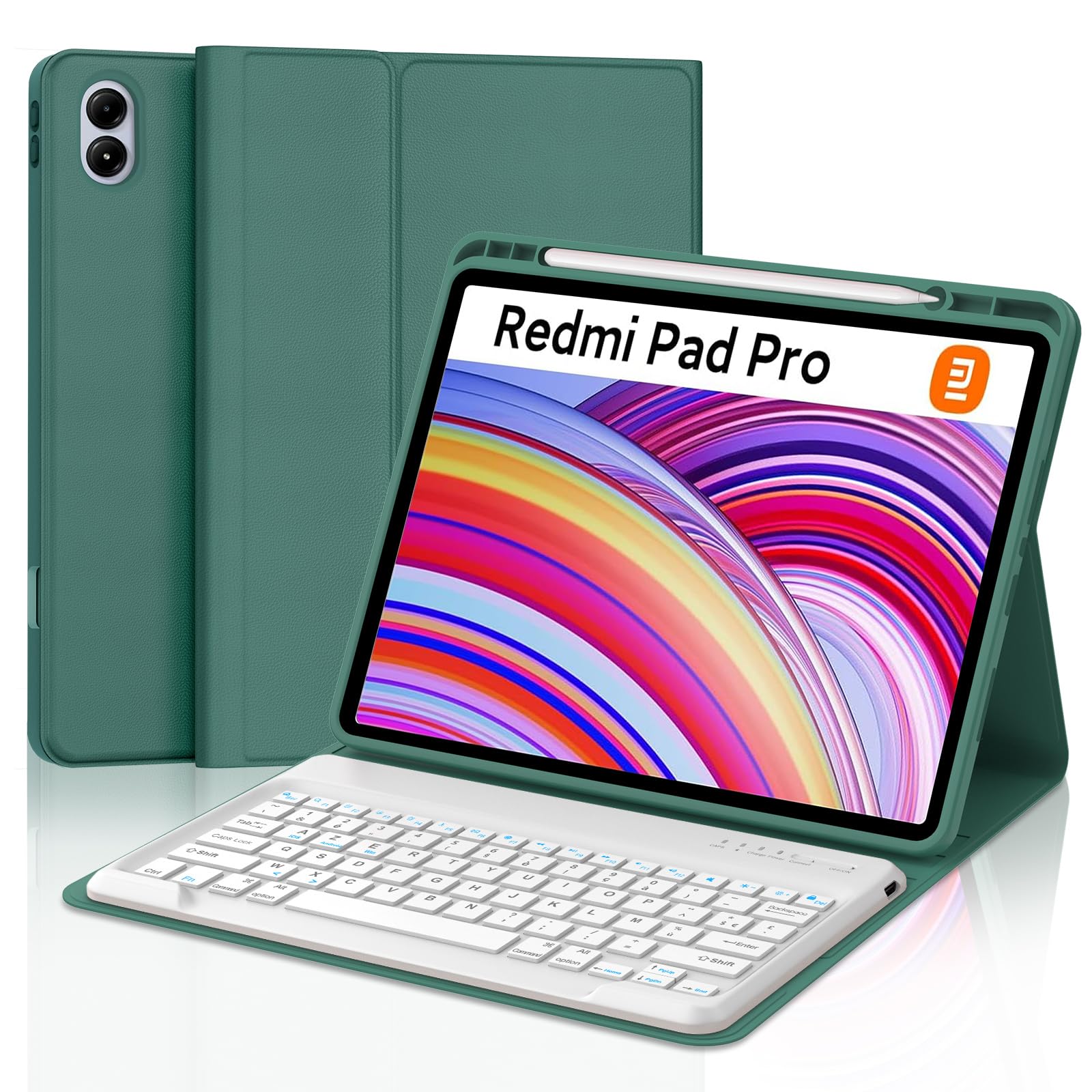 EHLCYS Étui Pour Clavier Pour Xiaomi Redmi Pad Pro 12,1" 2024 Sortie, Clavier Bluetooth Sans Fil Magnétique Amovible Couleur Bonbon, Étui Ultra Fin Avec Support Multi-Angles Avec Souris,Mint Green