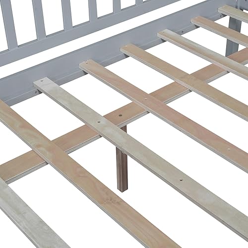 Miniatura 8 de Epinki Cama de madera tamaño matrimonial con 2 cajones, gris, marco de cama para niños, no necesita somier, fácil montaje