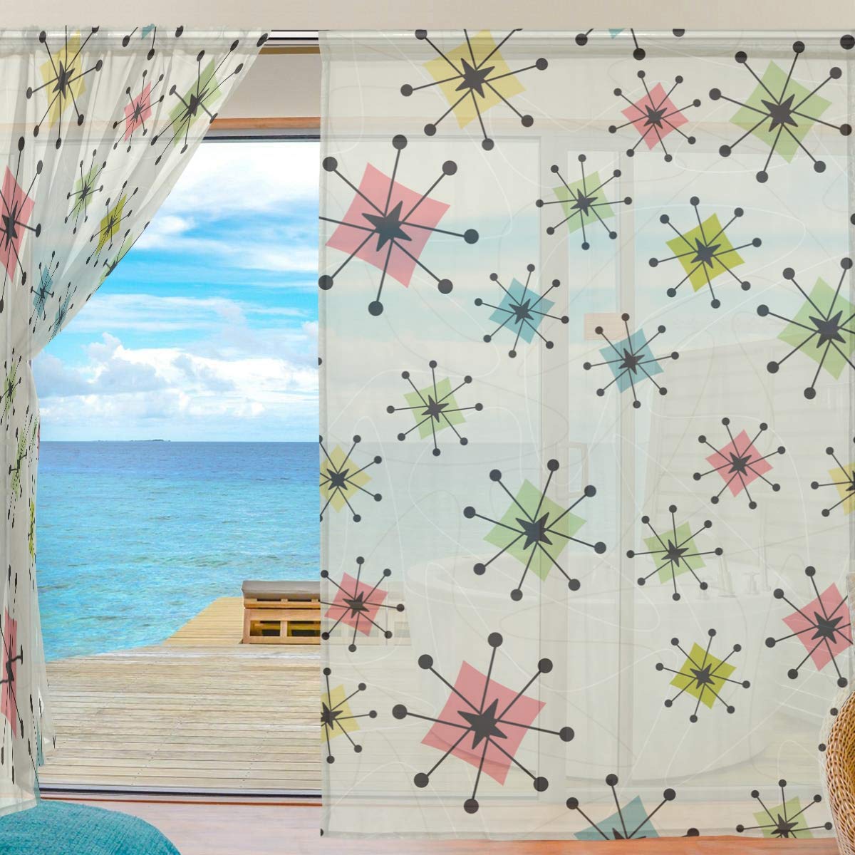 Amazon｜OREZI シアーカーテン ヴィンテージ アトミックスター 寝室 窓